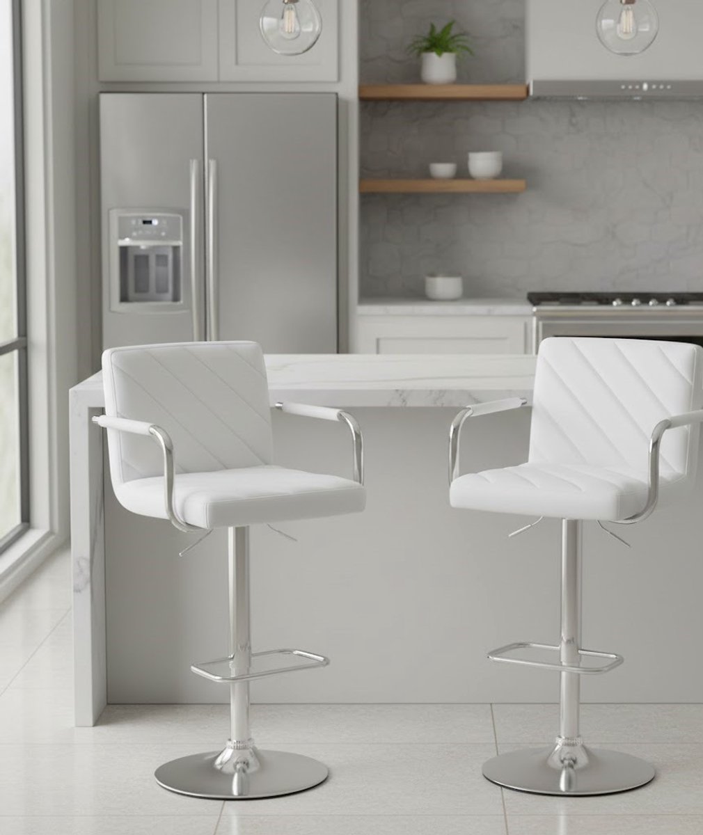 Design Barkrukken Set van 2 - Hoogteverstelbaar - 360° Draaibaar - Wit - Novihome