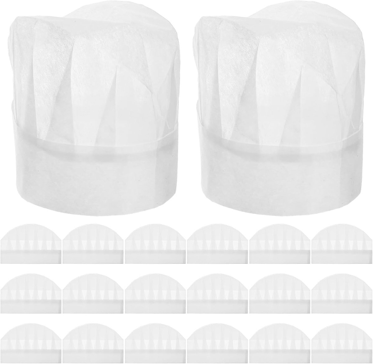 20 stuks wegwerp kookmutsen voor kinderen en volwassenen, witte koksmutsen van vliesstof, ideaal voor koken, bakken en catering, 25 × 18 cm, perfect voor thuis, school en restaurant