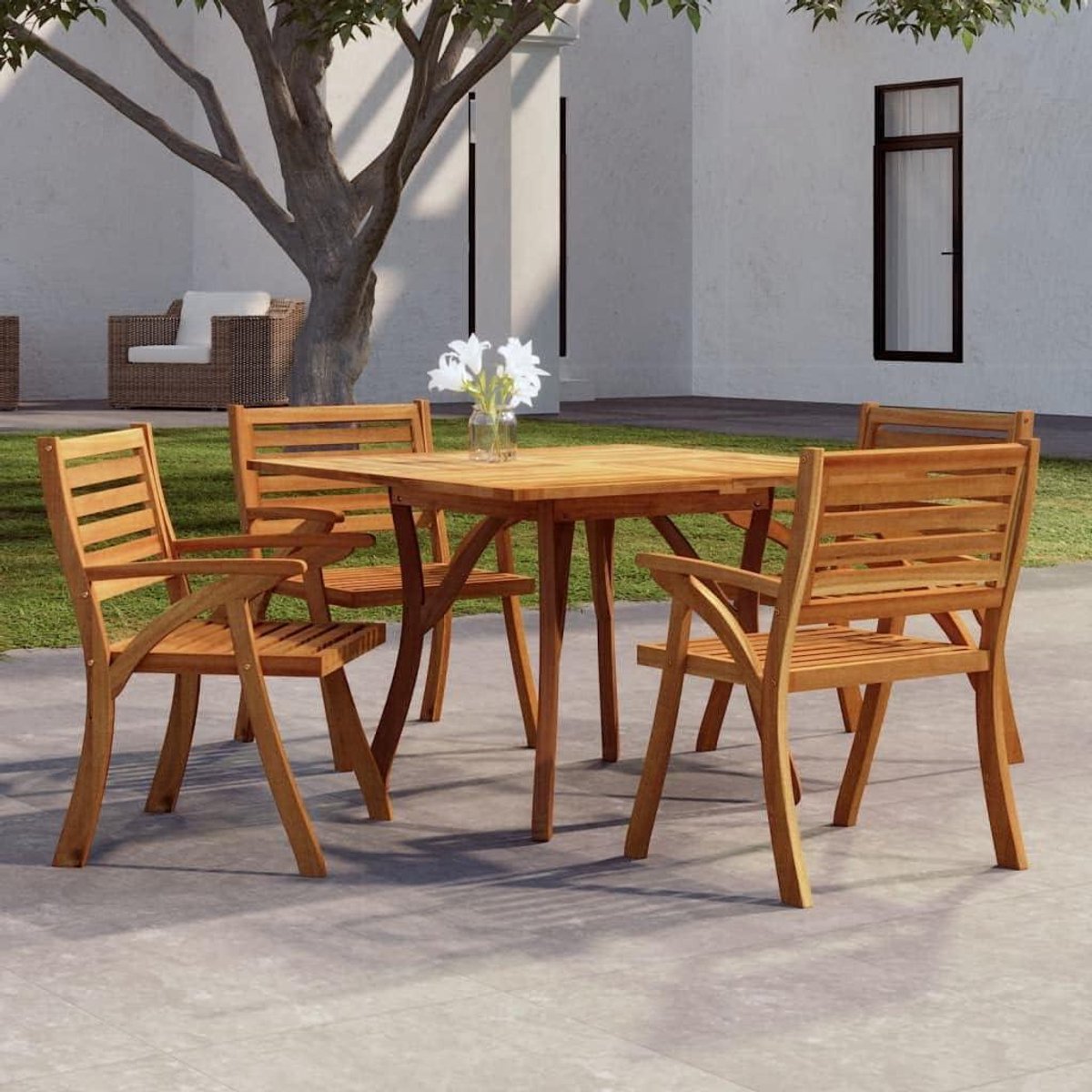 Tuinstafel Hout - Buiten Tafel - Ontspannen Buiten - Massief Acacia Hout - 110x110x75 cm - Houtkleur