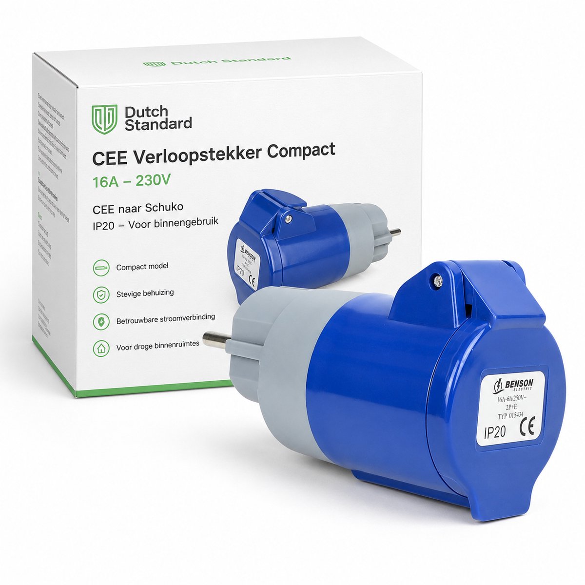 CEE Verloopstekker 16A 230V – Schuko naar CEE – Compacte Adapter – IP20