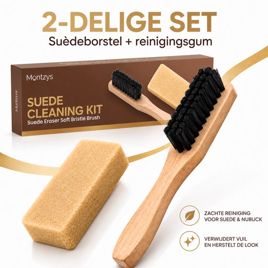 2-delige suède set: borstel + reinigingsgum. Zachte reiniging voor suède & nubuck.