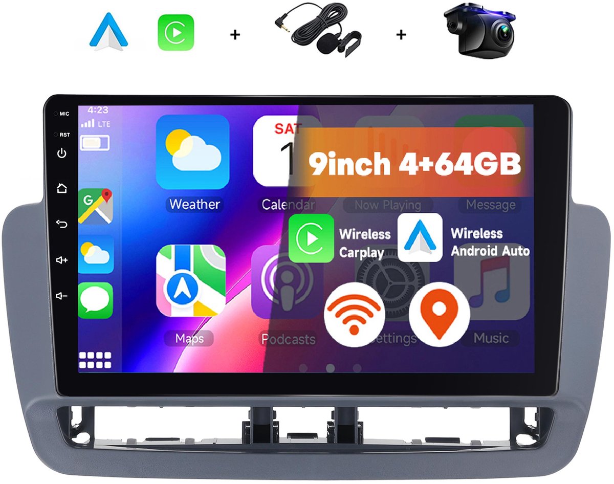 Boscer 2 Din Autoradio - Geschikt voor Seat Ibiza (2012-2015) - Draadloos Apple CarPlay & Android Auto - 9 Inch HD Touchscreen - Android 15 - 4+64GB - GPS - WiFi, Bluetooth & USB - Achteruitrijcamera & Microfoon