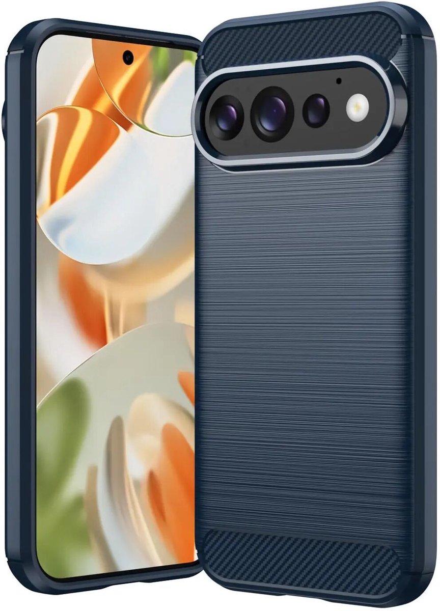 Geborsteld TPU Hoesje Geschikt voor Google Pixel 11 - Beschermhoes - Back Cover - Case Flexibel TPU - Stijlvol Carbon - Dun - Blauw