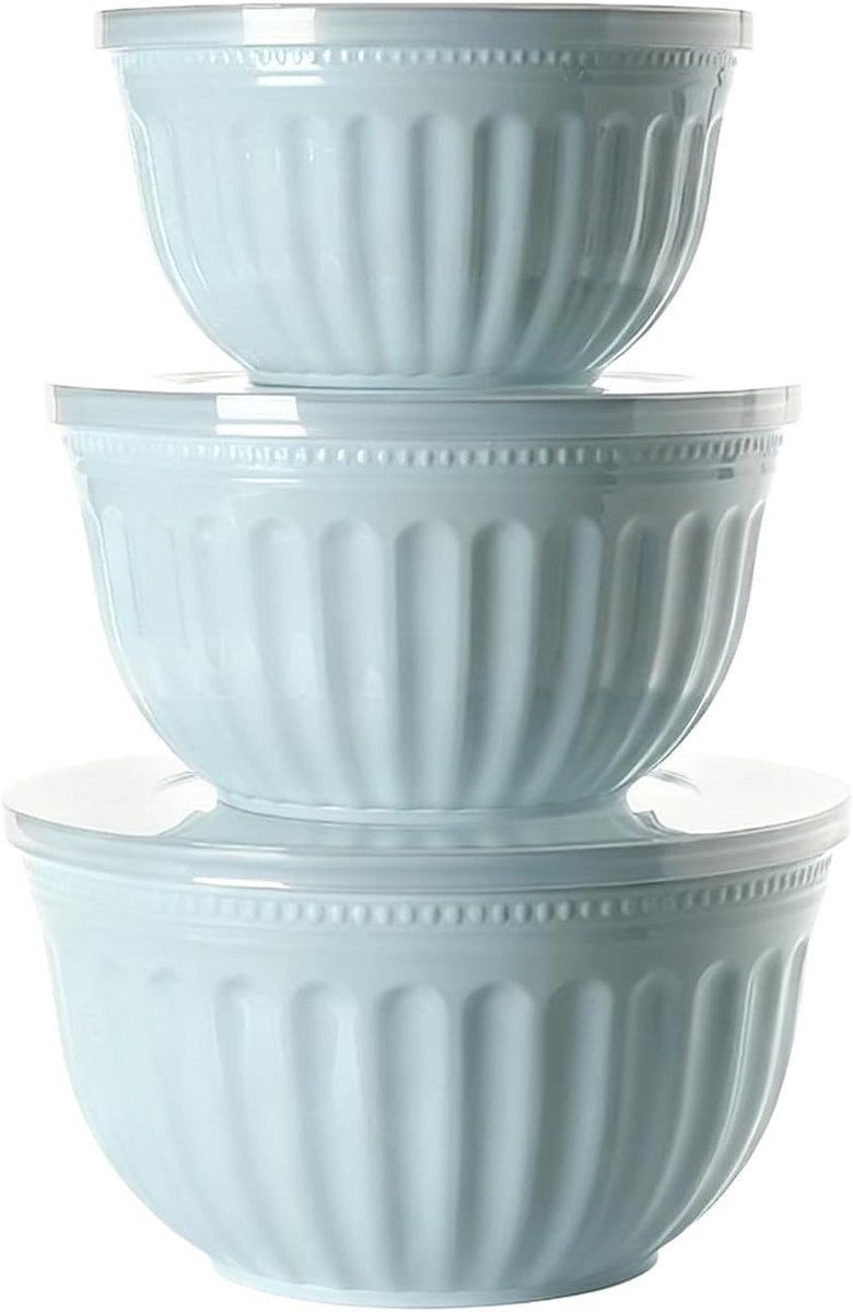 Set van 3 grote BPA-vrije slaadschalen met deksels - Stapelbare kommen voor mixen, serveren en opbergen - Ideaal voor de keuken - Blauw