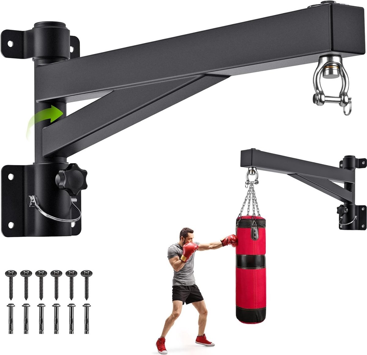 Vouwbare Wandbeugel voor Bokszak met 360 Graden Rotatie en Stil Lager voor Thuis Gym, Geschikt voor Zware Bokszakken tot 360KG, Ideaal voor Indoor en Outdoor Training