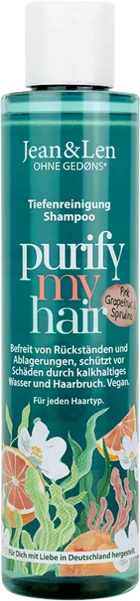 Jean & Len Shampoo met Pink Grapefruit & Spirulina 300 ml - voor alle haartypes, vegan, dierproefvrij, zonder siliconen, voor normaal tot vet haar