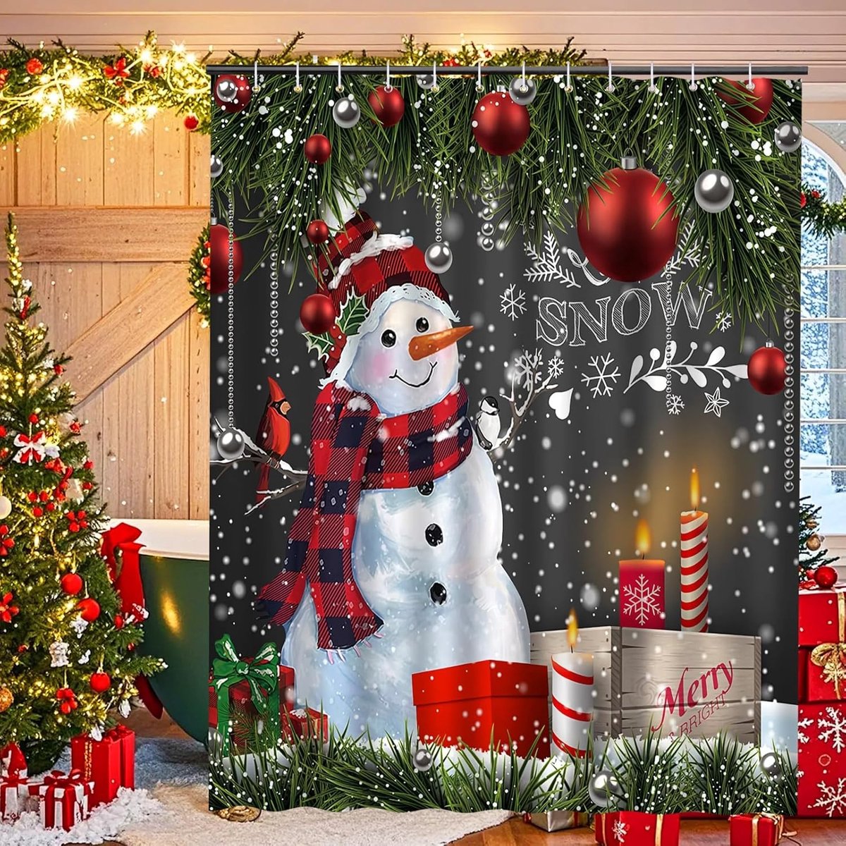 Mildew Bestendige Douchegordijn voor Badkamer, Waterdicht 100% Polyester met 12 Haakjes, Rood 180x200cm, Ideaal voor Feestdagen en Decoratie