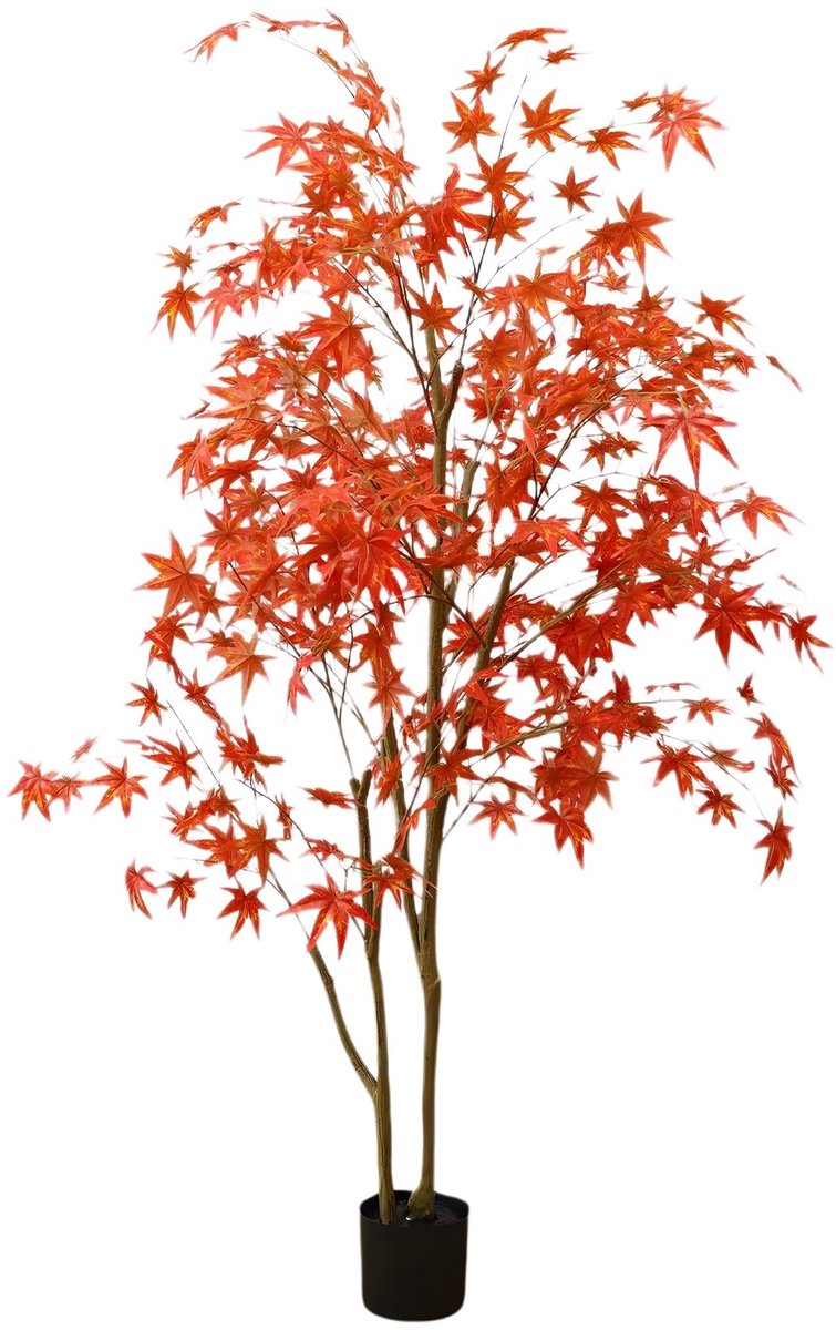 Kunst Esdoorn Boom - 180 cm Herfstboom met Rode Bladeren in Pot, Realistisch design - Beige