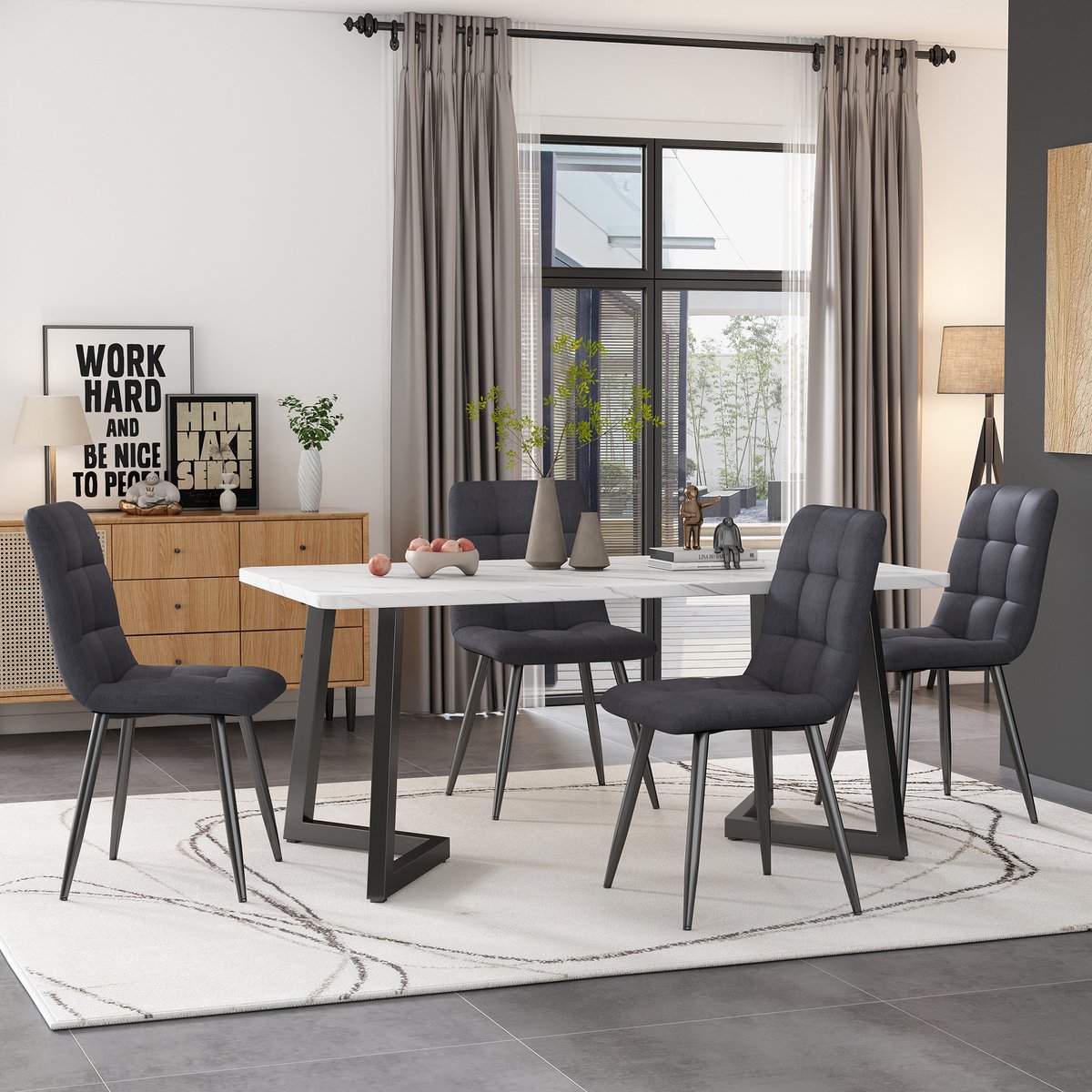 DESMIU Eettafelset 117 x 68 x 75 cm - Rechthoekige Tafel Met 4 Stoelen - Voor Keuken En Eetkamer - Hout En Metaal - Grijs