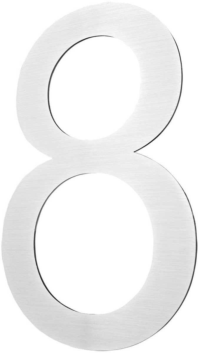Roestvrijstalen huisnummer – 20 cm groot – Huisnummer 8 – Geborsteld 2D Arial – V2Aox