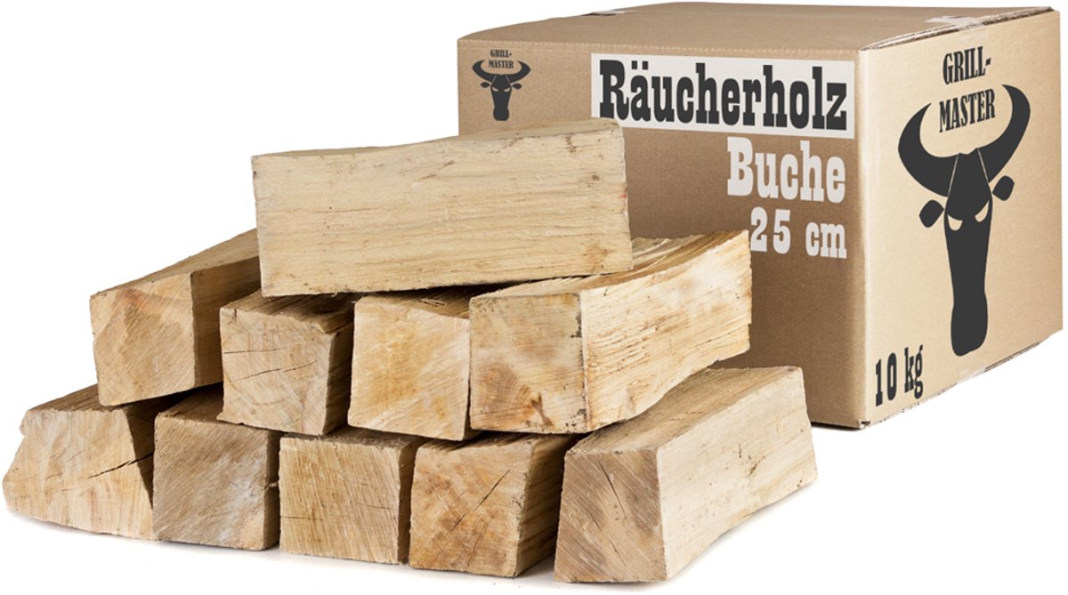 Beuken rookhout, 10 kg onbeschorste beukenhout, 25 cm stammen, voor brandhout, barbecue en grillen, Grillmaster