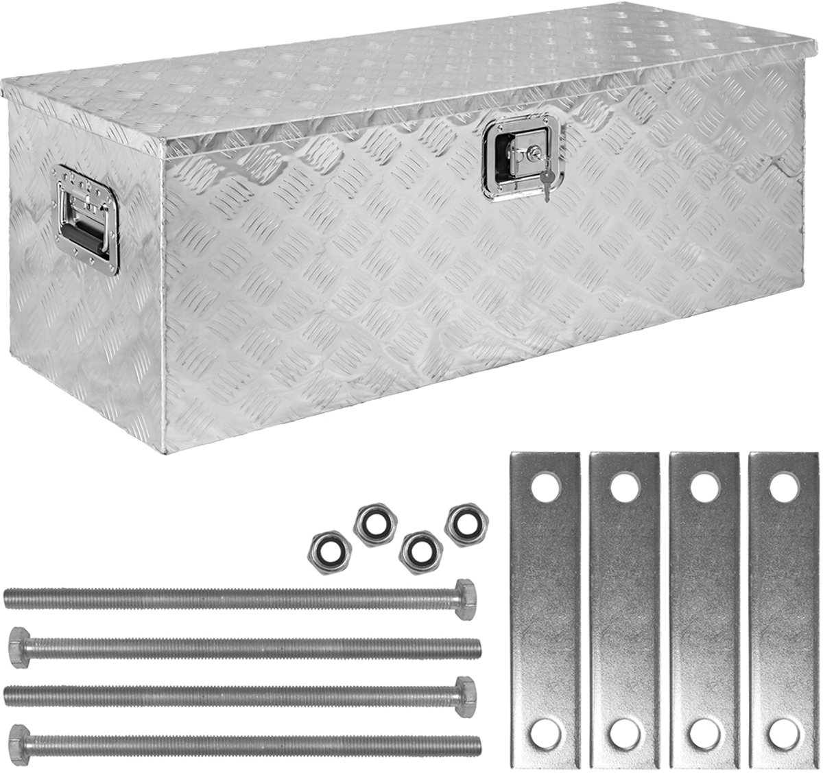 Trucky aluminium gereedschapskist, model D160, 109 x 40 x 38 cm, afsluitbaar, robuust traanplaatmateriaal, inclusief montageset, voor werkplaats, voertuig en hobbygebruik