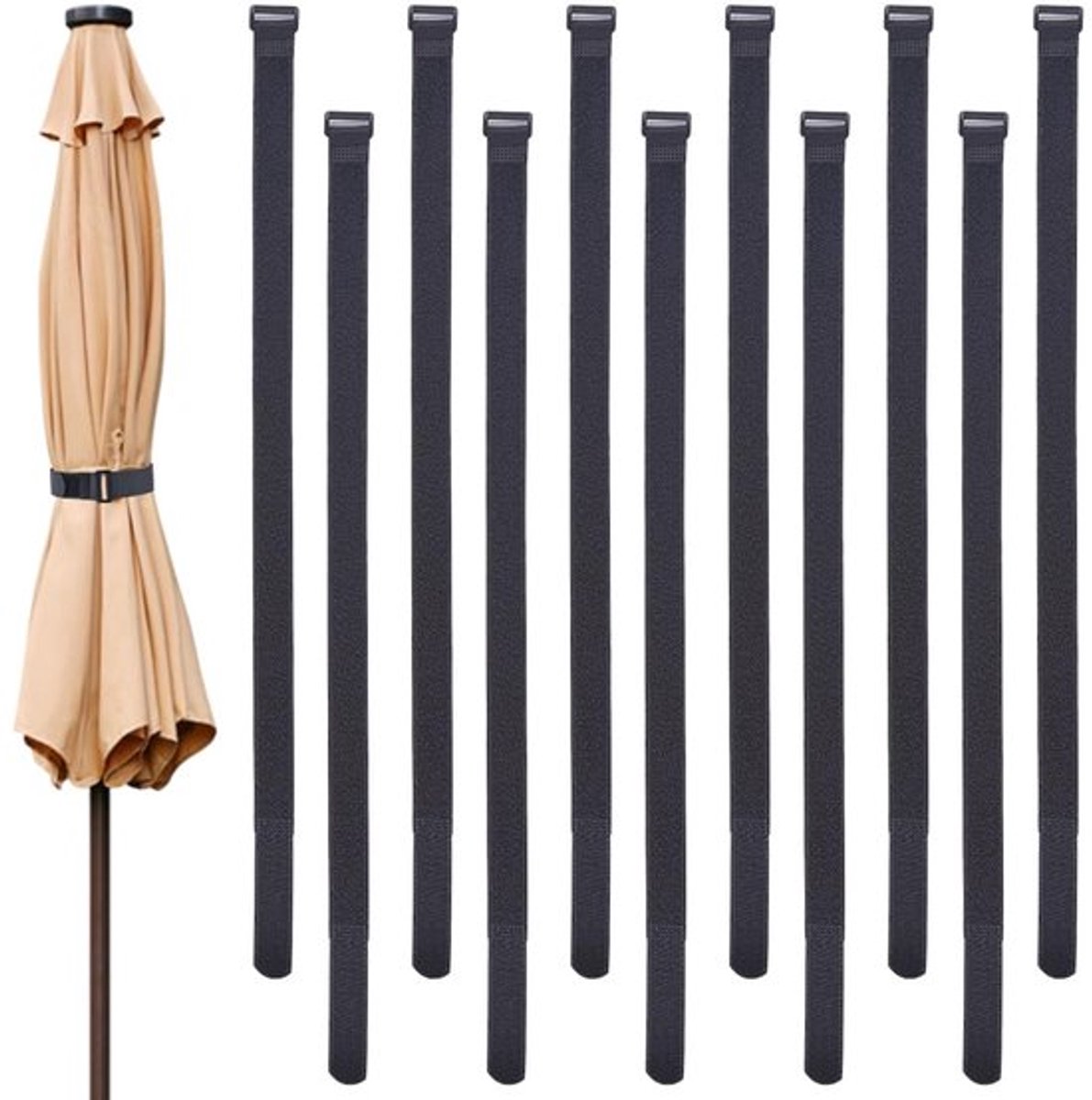 12Pcs Parasol Down Straps 63cm Zwarte Verstelbare Zelfklevende Wind Tie Straps voor Buiten