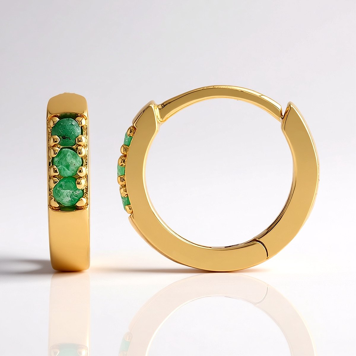 Cavill - 925 Sterling Zilveren Oorbellen - 18K Goud Verguld - Braziliaanse Ronde Smaragden 0,183 ct - Elegante Minimalistische Oorbellen