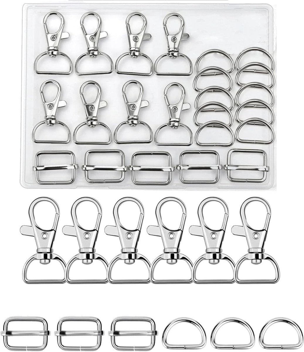 Set van 30 accessoires voor handtassen, inclusief haakjes, metalen gespen, D-ringen en karabijnhaken voor het repareren van tassen, portemonnees en rugzakken