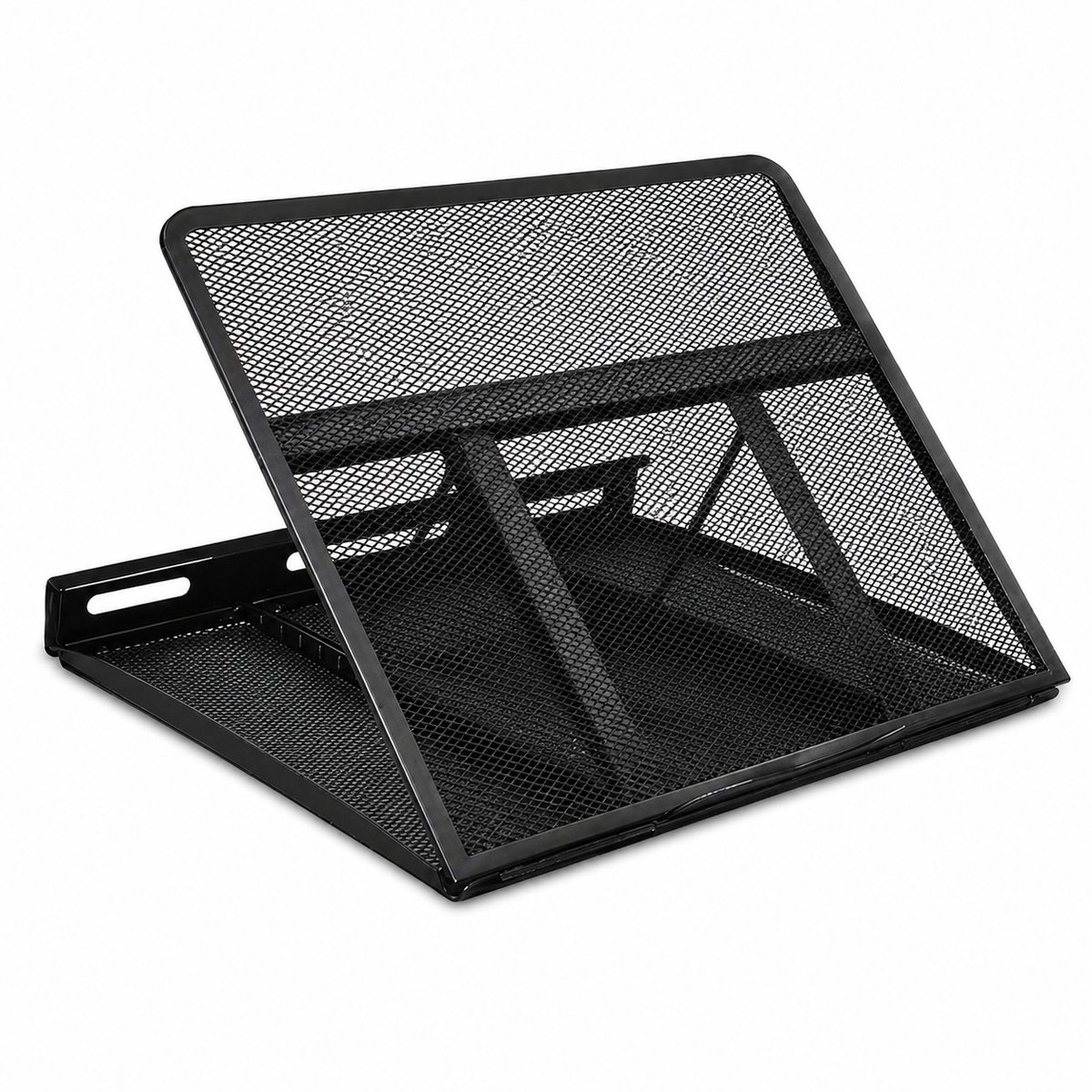 Verstelbare Laptop Standaard - Ergonomische Laptophouder met Stalen Mesh Ventilatie - Geschikt voor 10 tot 17 Inch Laptops - Stabiele Notebook Verhoger voor Thuiswerkplek en Kantoor - Zwart