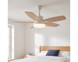 Plafondventilator met lamp - Diameter 106.6 cm - 6 Snelheden - LED Dimmbaar 3 kleuren - 5 Bladen - Modern - Licht Eiken