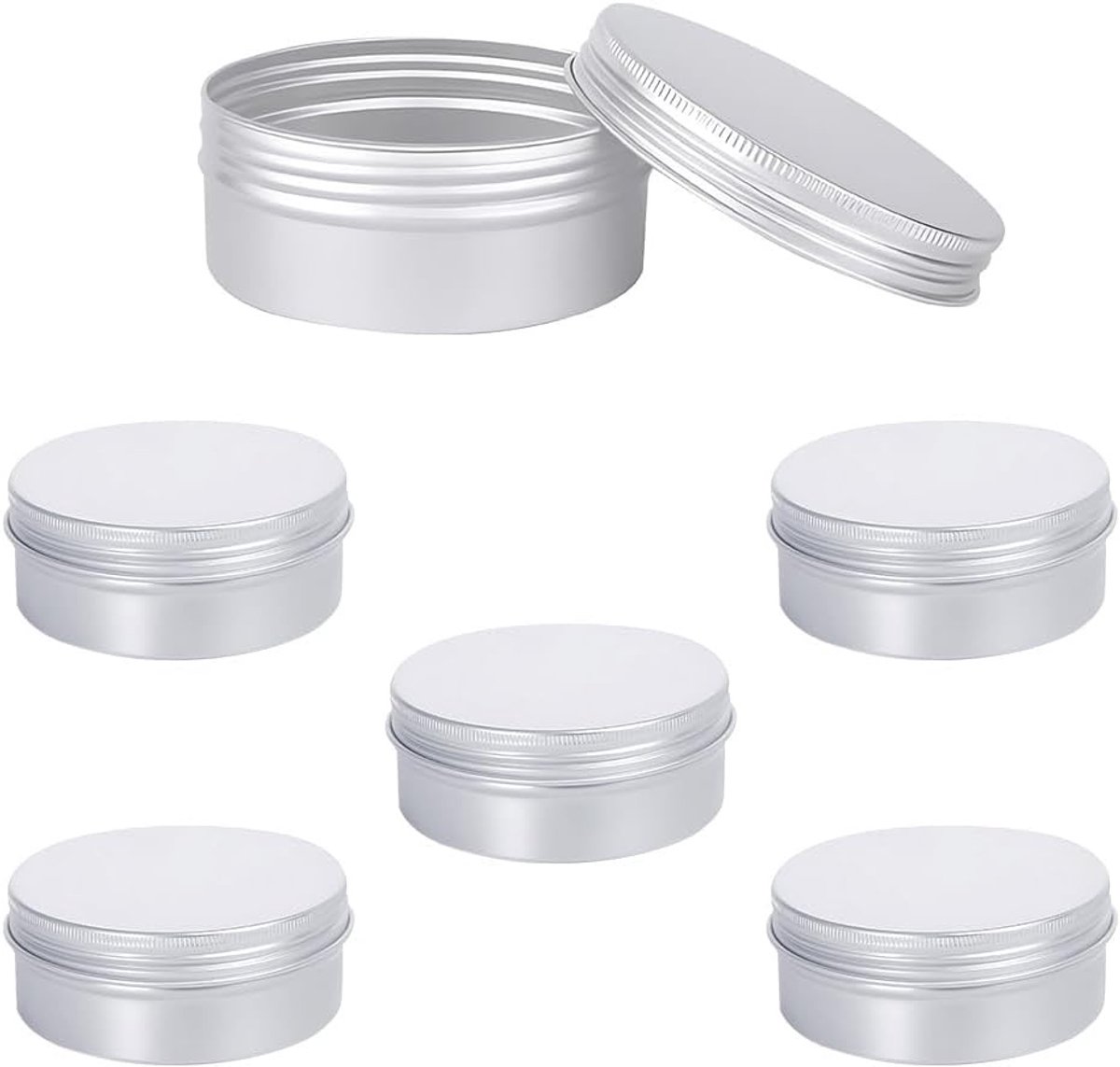 Ronde Aluminium Blikken 150ml - Set van 6 Stuks voor Opslag van Make-up, Thee en Knopen, Ideaal voor Organisatie en Creatieve Projecten