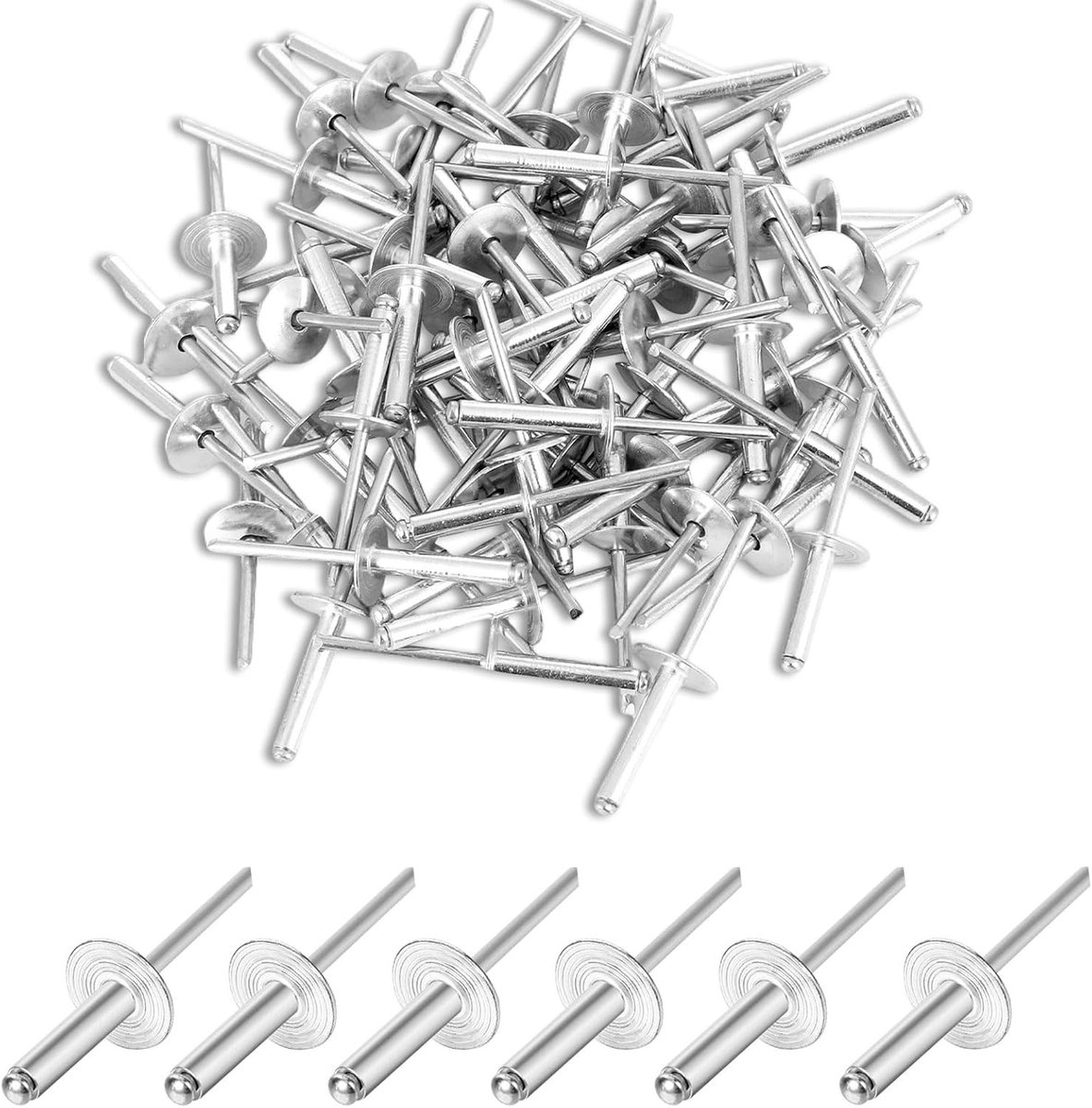Aluminium Blind Rivets 4.8 x 10 mm, Set van 60 Stuks voor Verbinden van Lichtgewicht Materialen, Grote Hoofd Rivets voor Duurzame Bevestiging