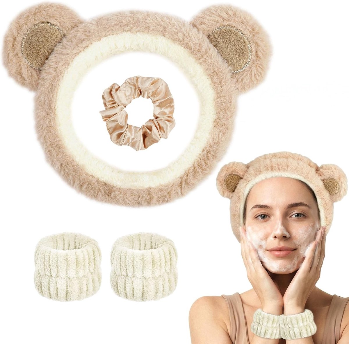 Set van 4 Elastische Gezichtsreinigingsbanden voor Vrouwen - Make-up, Haar en Spa Gebruik - Ideaal voor Douche en Gezichtsreiniging