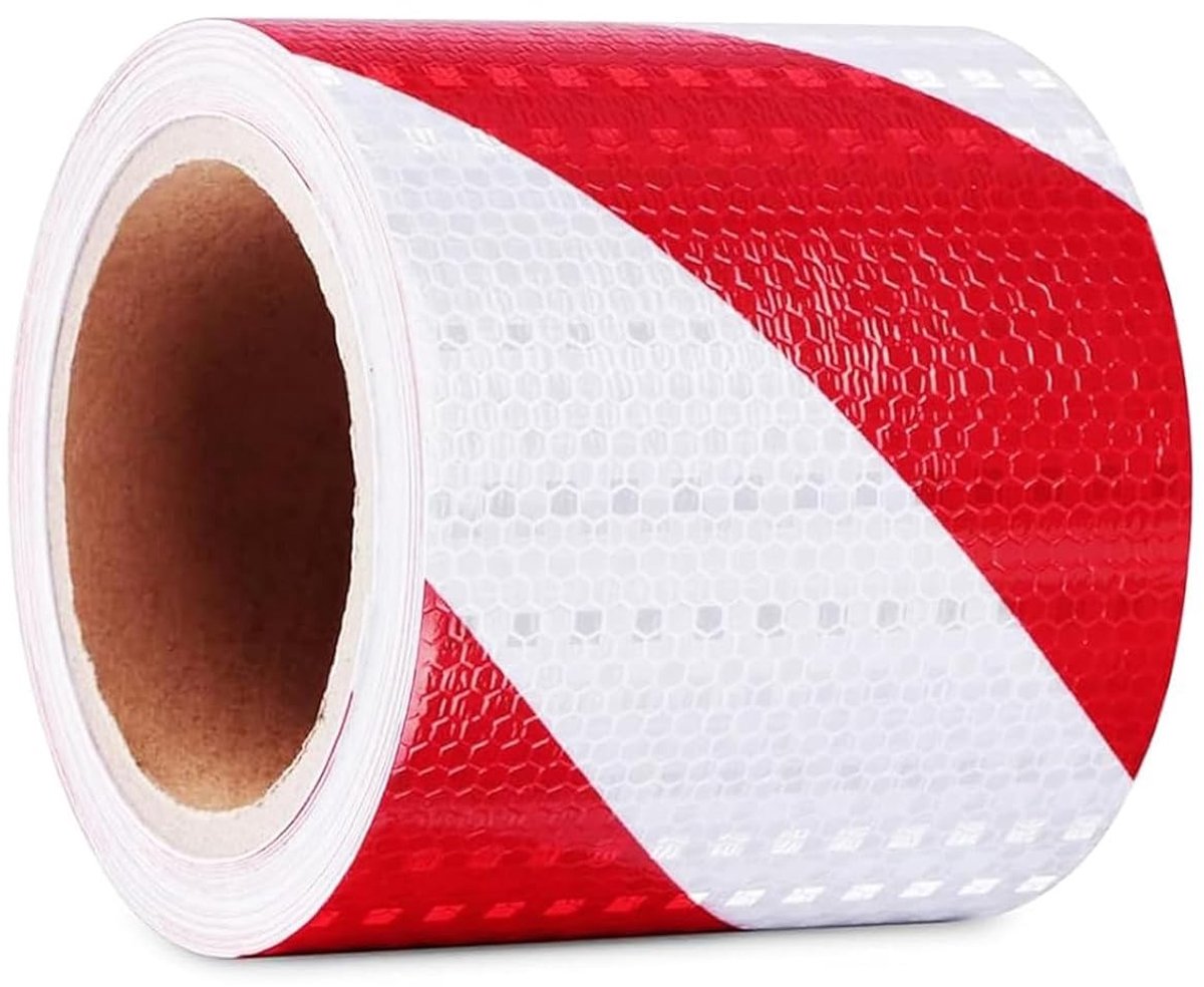 Reflecterende Waterdichte Tape 12 m × 10 cm in Rood-Wit voor Veiligheidsmarkering, Waarschuwingsstickers en Reflectoren