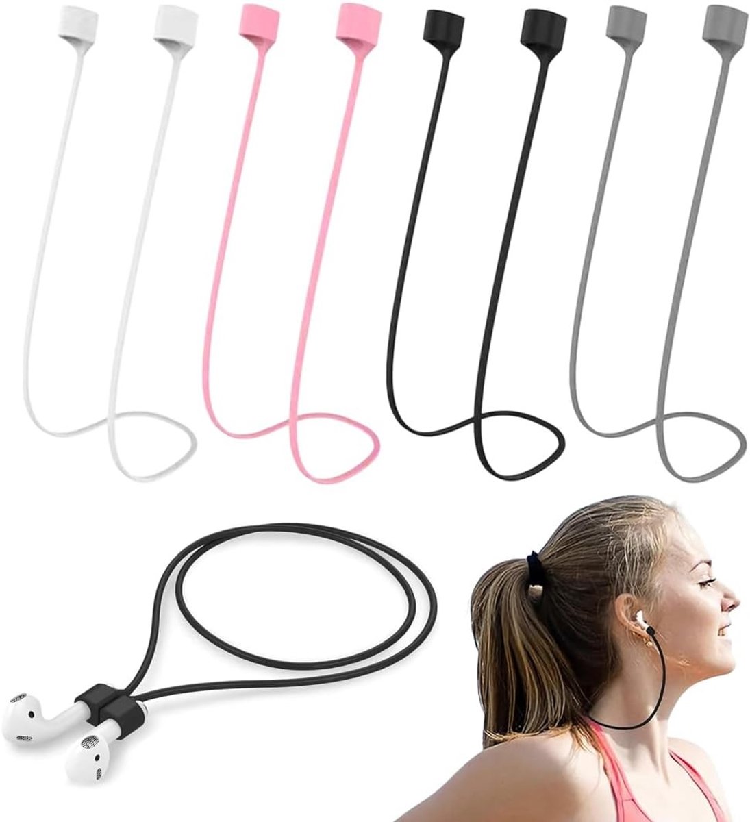 Hoesjes en zakken voor hoofdtelefoon met vier magnetische anti-verlies veters voor draadloze koptelefoons in diverse kleuren zoals zwart, wit, grijs en roze