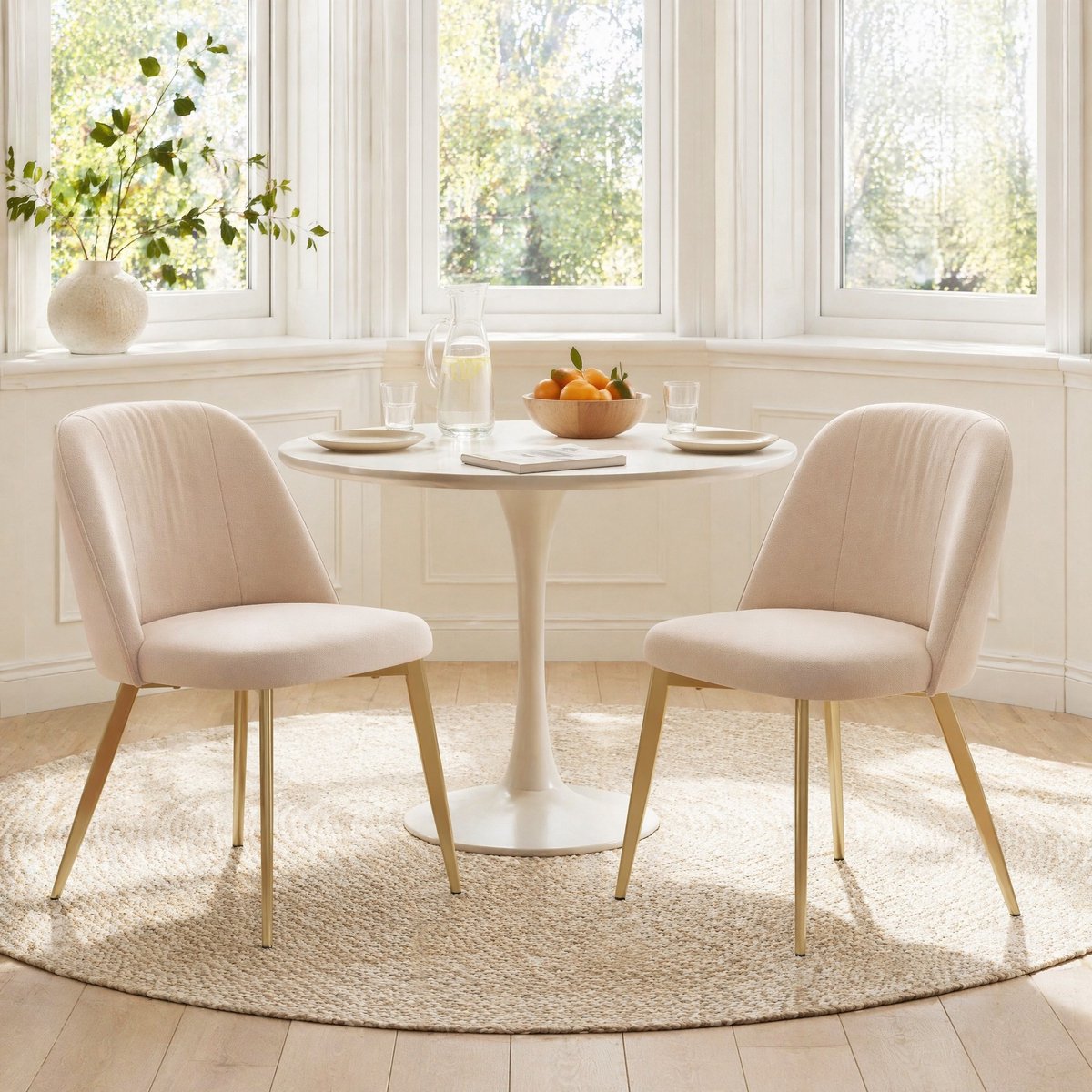 FloraGrace Eetkamerstoel Set van 2 - Luxe Velvet Met Gouden Metalen Poten - Ergonomische Rugleuning - Voor Eetkamer en Woonkamer - Beige