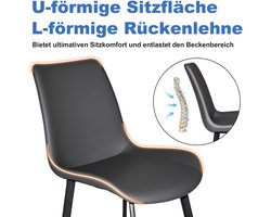 OKWISH Eetkamerstoel Set van 4 - Gewelfde Rugleuning en Gewatteerde Zitting - Stabiele Metalen Poten - Voor Eetkamer en Vergaderruimte - Kunstleer - Grijs