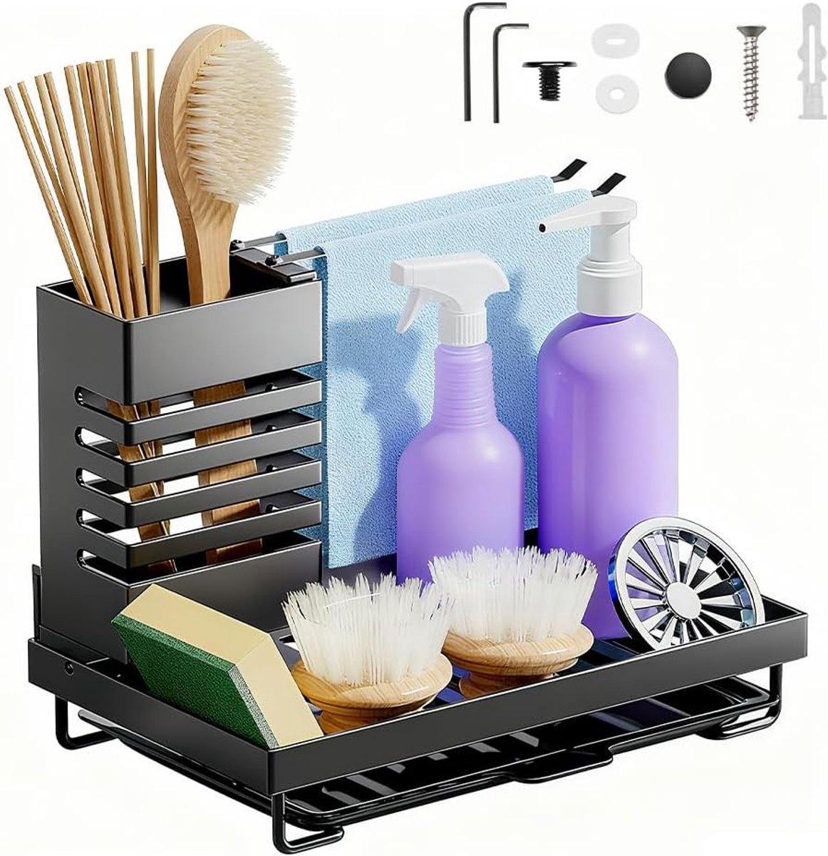 Praktische keuken organizer voor gootsteen, ruimtebesparend, multifunctioneel en stijlvol ontwerp