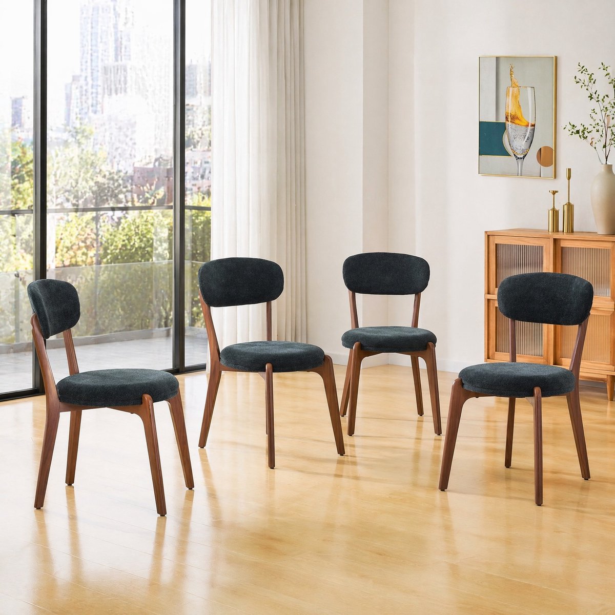 OKWISH Eetkamerstoel Set van 4 – Modern Design Met Zacht Zitkussen – Voor Eetkamer en Keuk