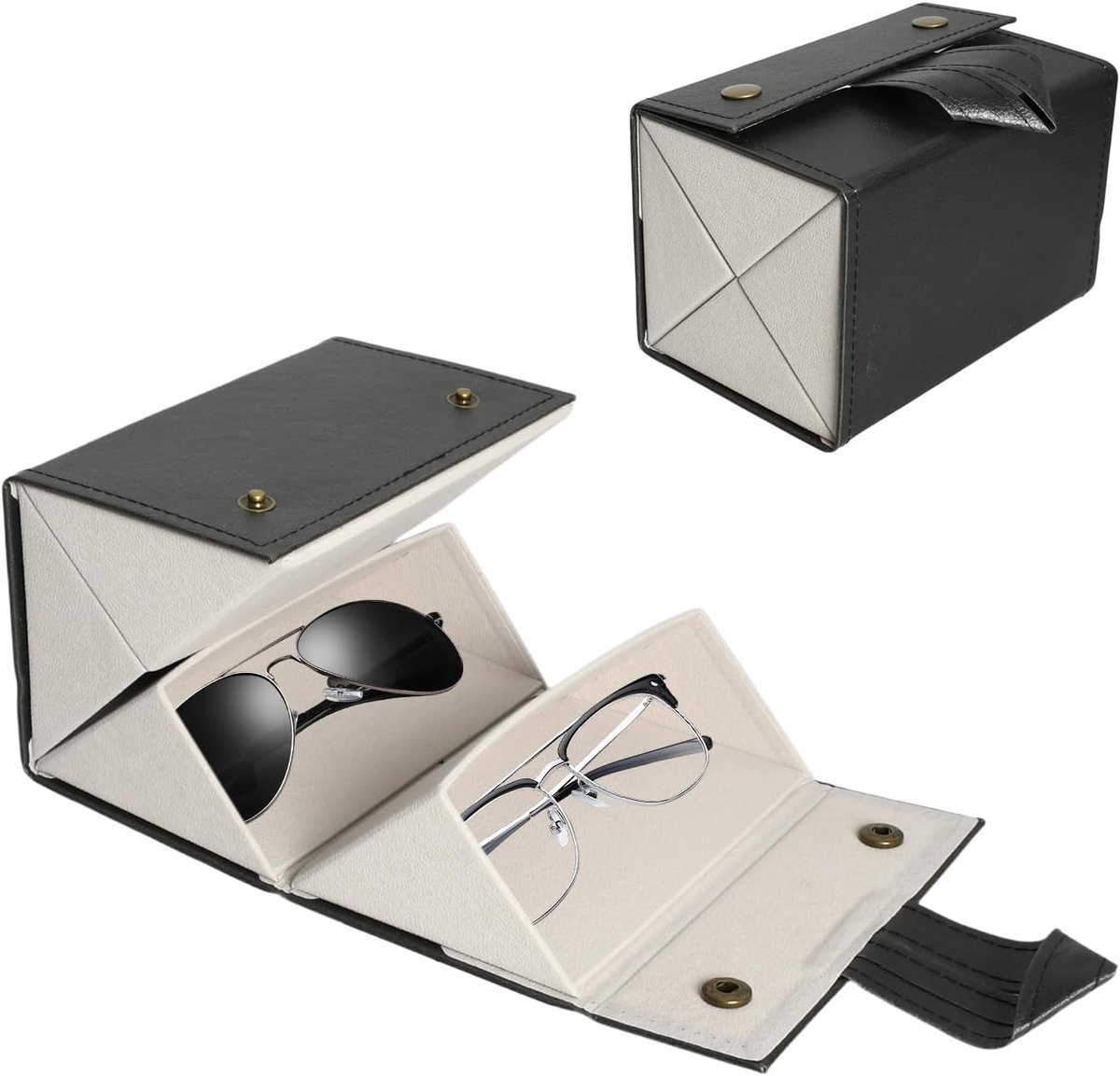 Multifunctionele Hardcase voor Zonnebrillen, Kunstleer met 4 Compartimenten, Ideaal voor Brillen en Accessoires