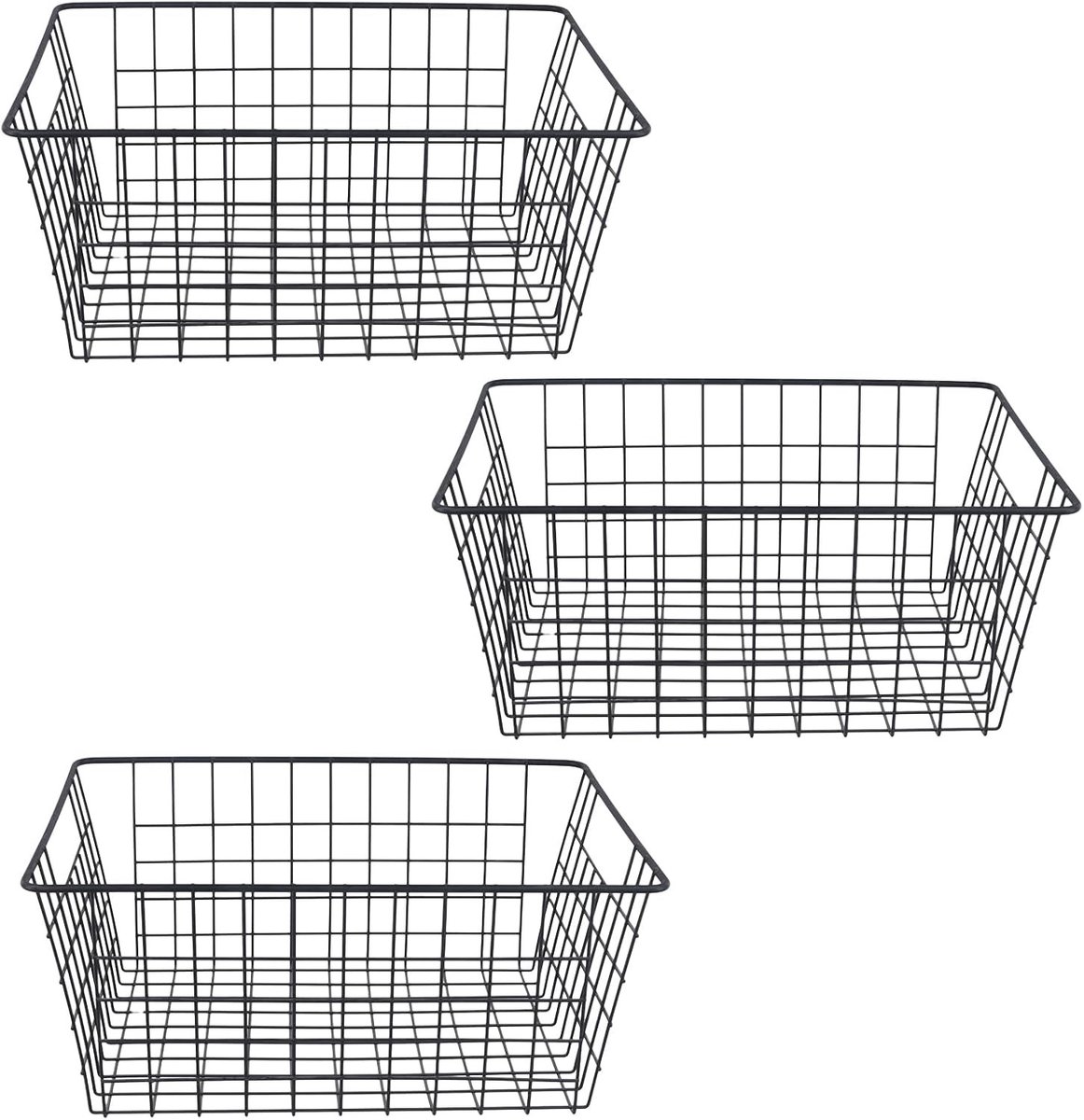 Draadopbergmanden in zwart metaal voor keuken, voorraadkast en kantoor - Set van 3, 36 x 29 x 16 cm, multifunctionele opbergoplossingen