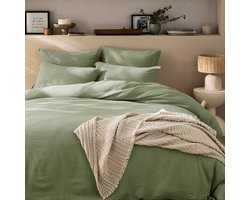 Matt & Rose Dekbedovertrek - Lits Jumeaux - Celadon Groen - 240 x 220 + (2x)65 x 65 cm - Mousseline Katoen