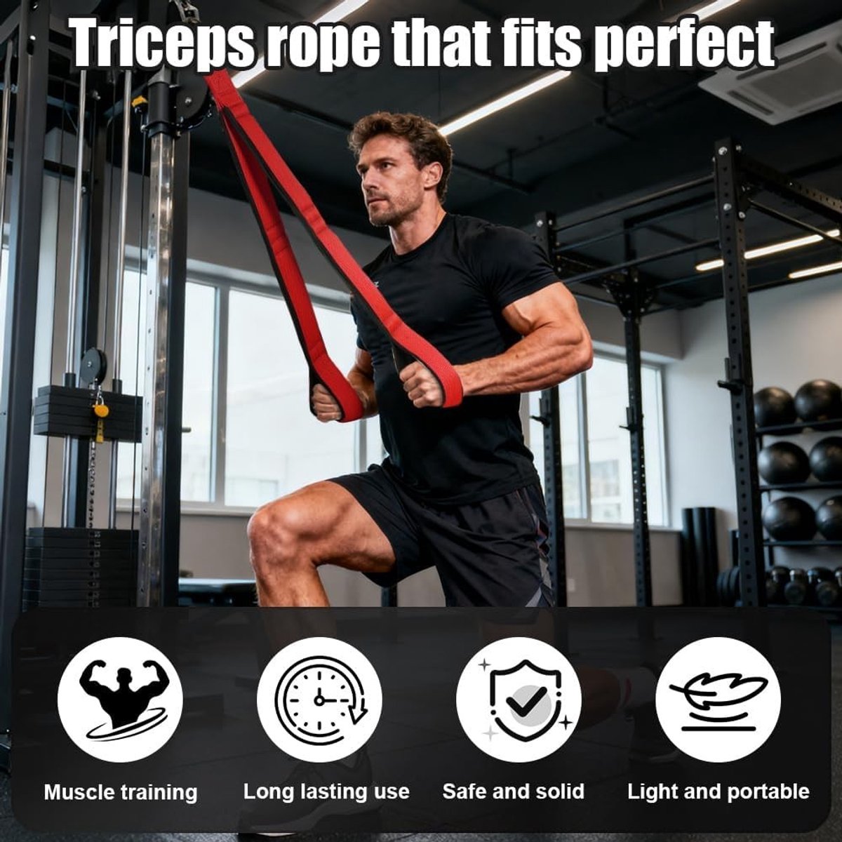 Tricep Rope Kabel Accessoire voor Fitness - Verstelbare Handvatten voor Push-Downs, Overhead Press en Face Pulls