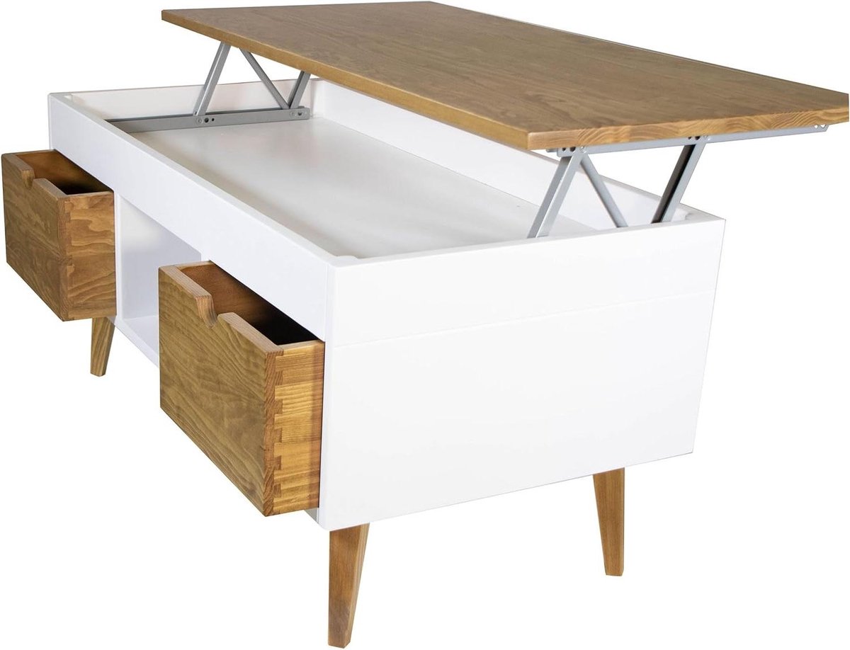 Salontafel Grenenhout - Lounge Tafel - Woonkamer Decoratie - Twee Uittrekbare Laden - 100 x 50 x 47 cm