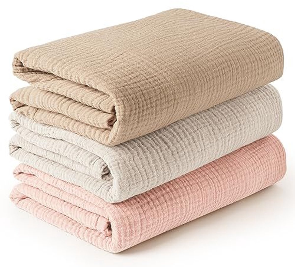 Babywikkeldekenset, 3-delig, gemaakt van een mix van katoen en bamboegaas, te gebruiken als wikkeldoek, luier, geruite slaapzak, deken, handdoek en slabbetje, Kleur 10,100*100cm