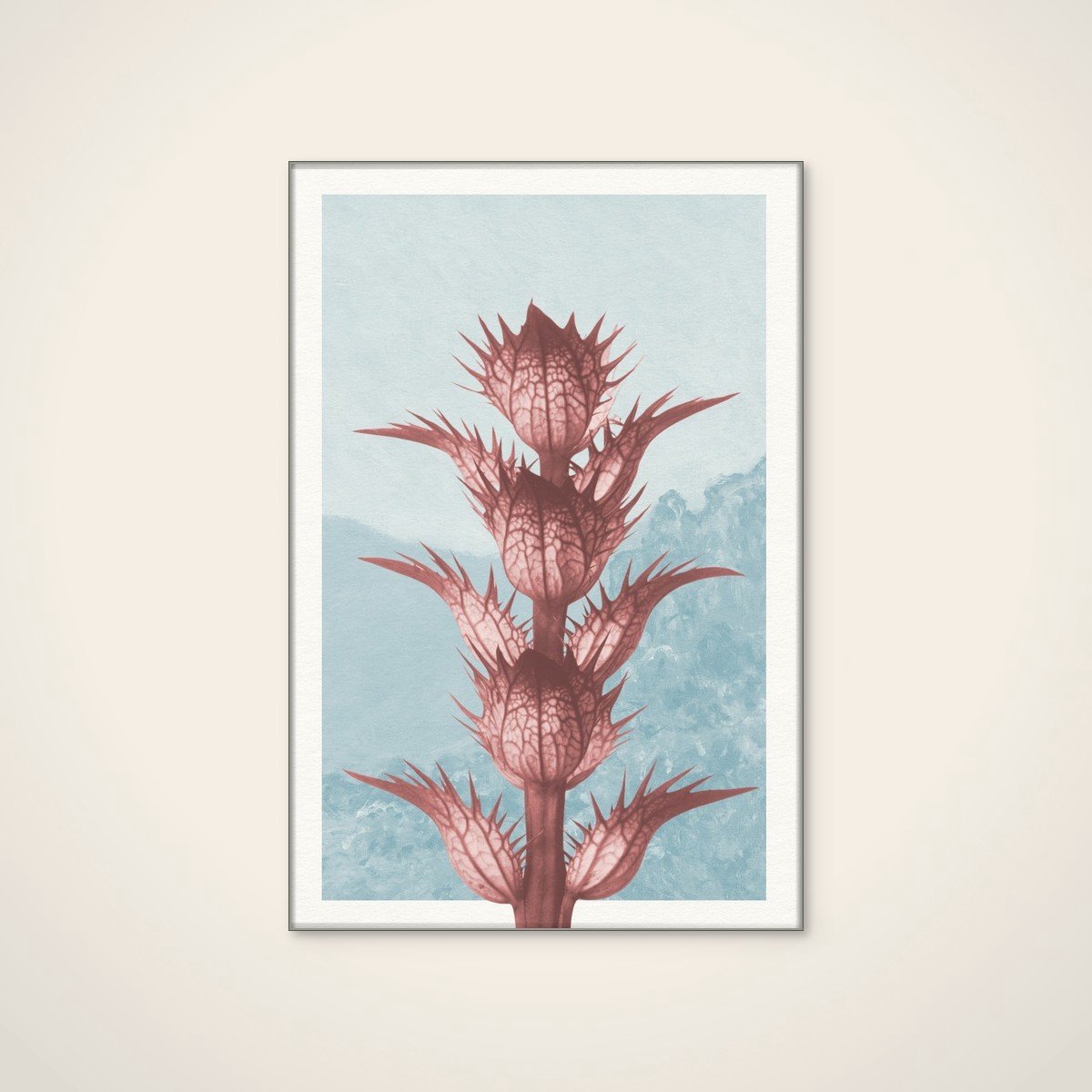 Akoestisch schilderij - 60 x 90 cm - Ethereal Thistle Bloom van Wild Violets - Botanische wanddecoratie - zilver textielframe