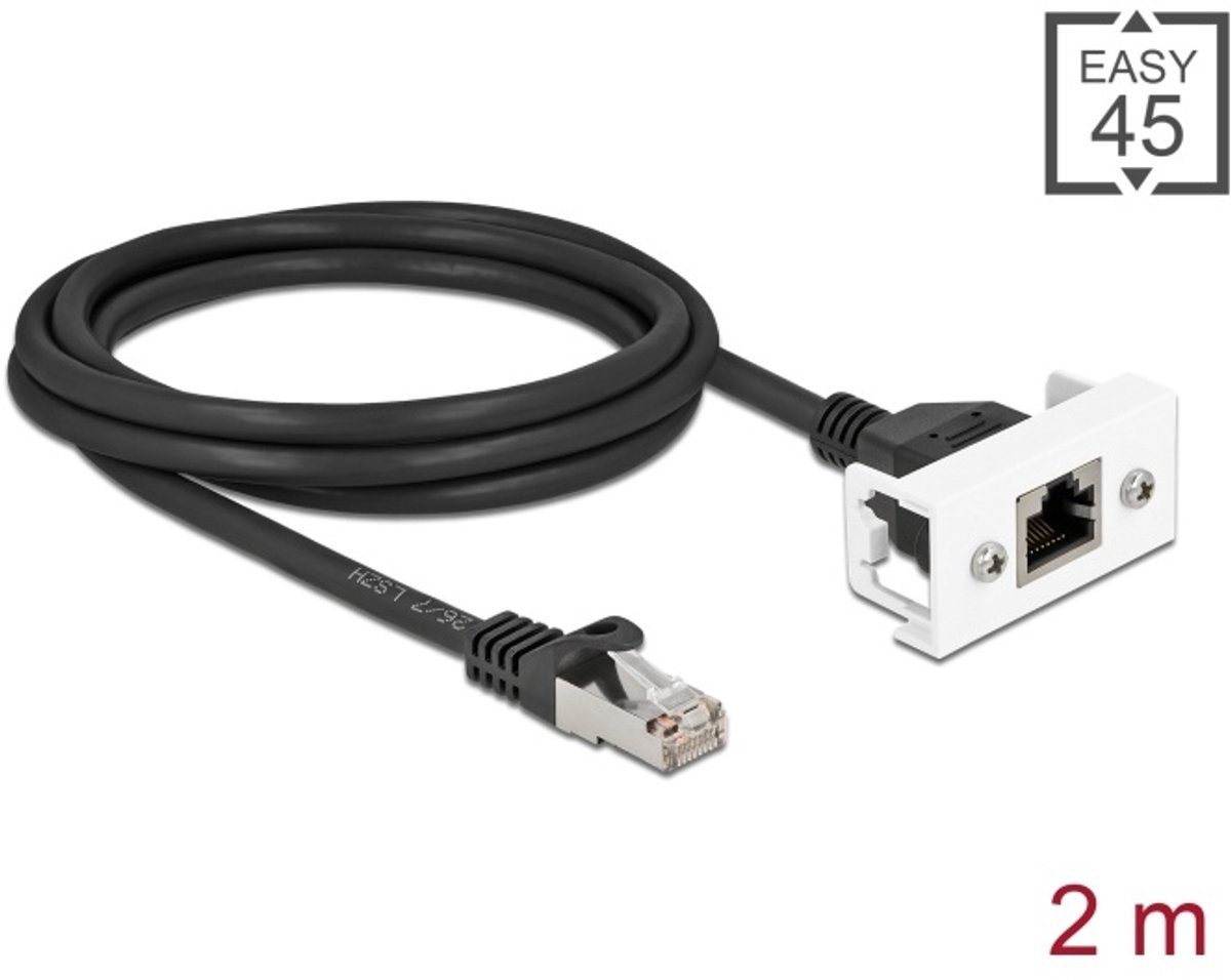 Image of Delock Network Extension Cable for Easy 45 Module S/FTP RJ45 plug to RJ45 jack Cat.6A 2 m black