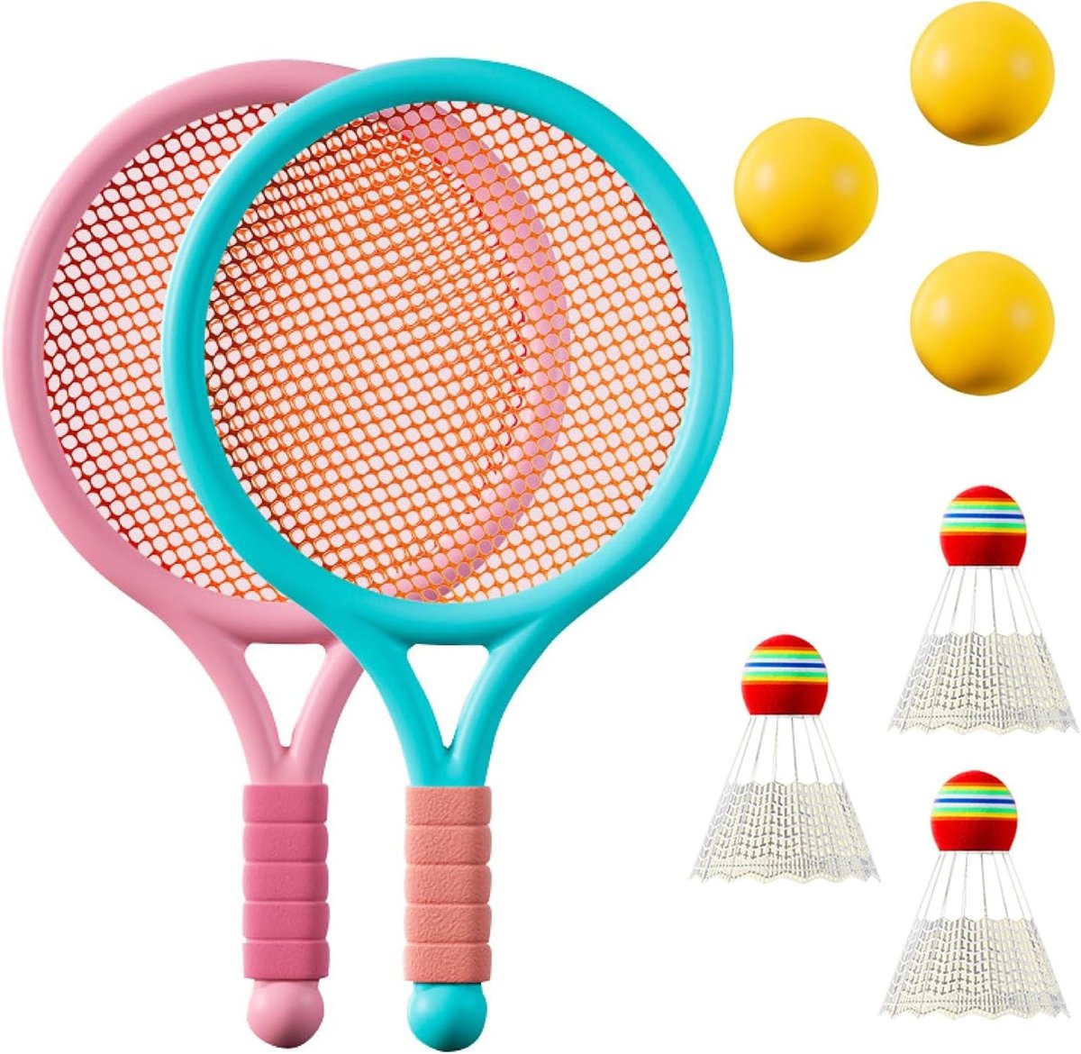 Complete Badminton Set voor Kinderen met 3 Trainingsballen en 3 Badmintonballen voor Buiten en Binnen Activiteiten