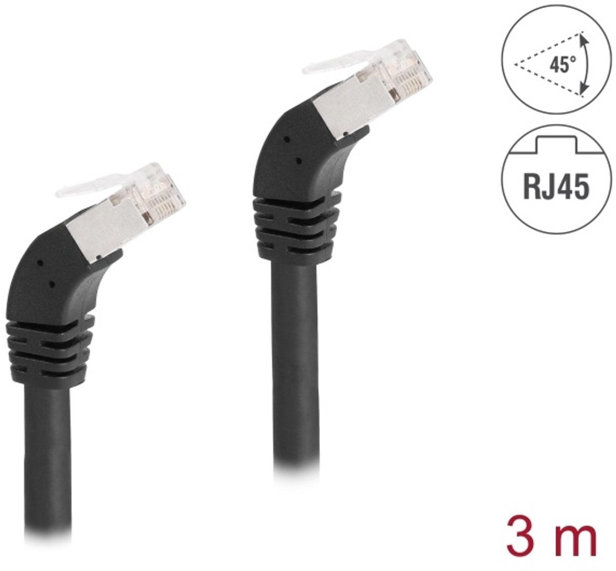 Image of Delock RJ45 Network Cable Cat.6A S/FTP 45° downwards angled 3 m black