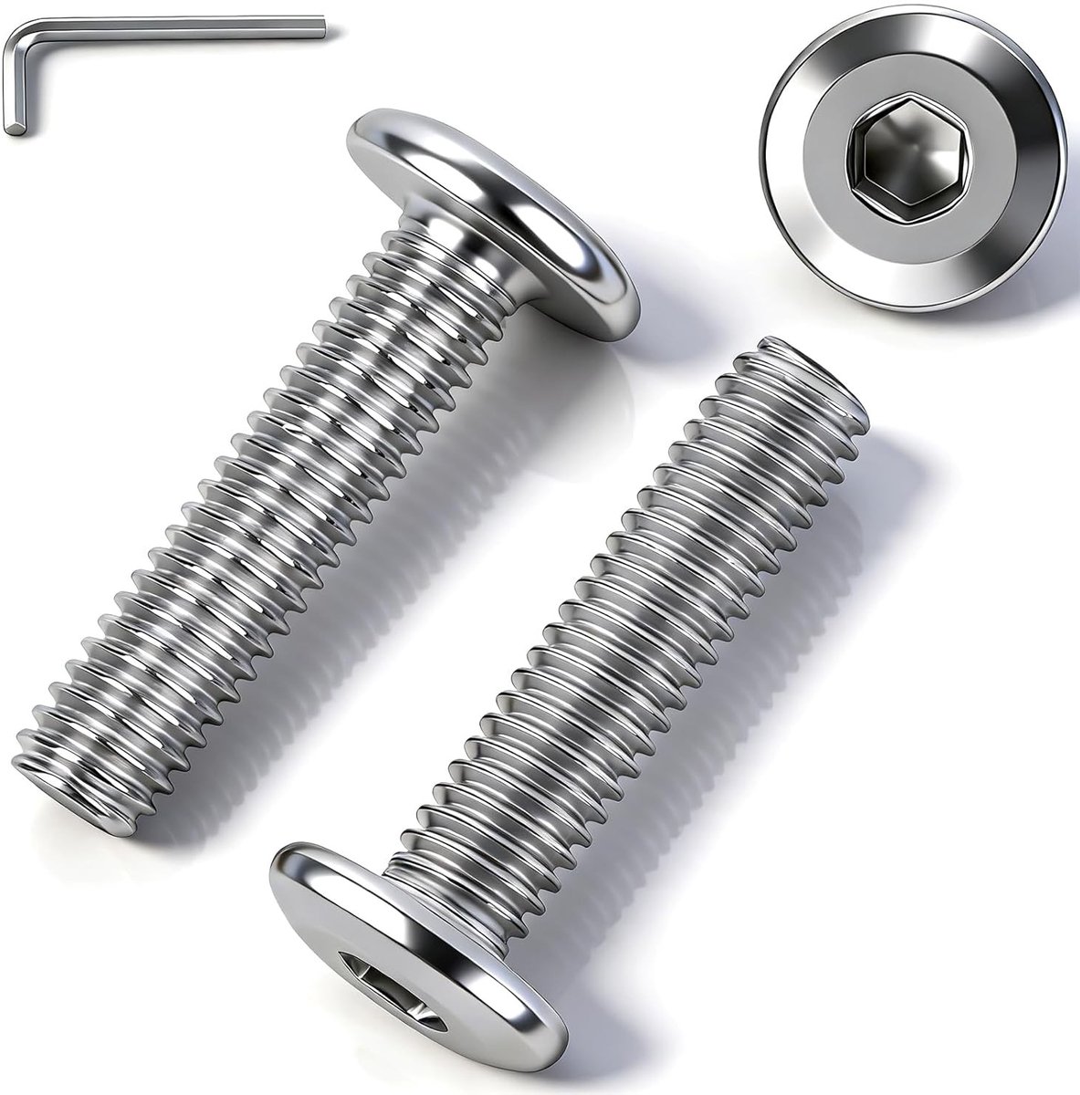 25 Stuks Platte Kop Schroeven M5 x 12mm, RVS, Hexagon Socket, Lenskop Schroeven met 3mm Inbussleutel voor Bouwprojecten en Montage