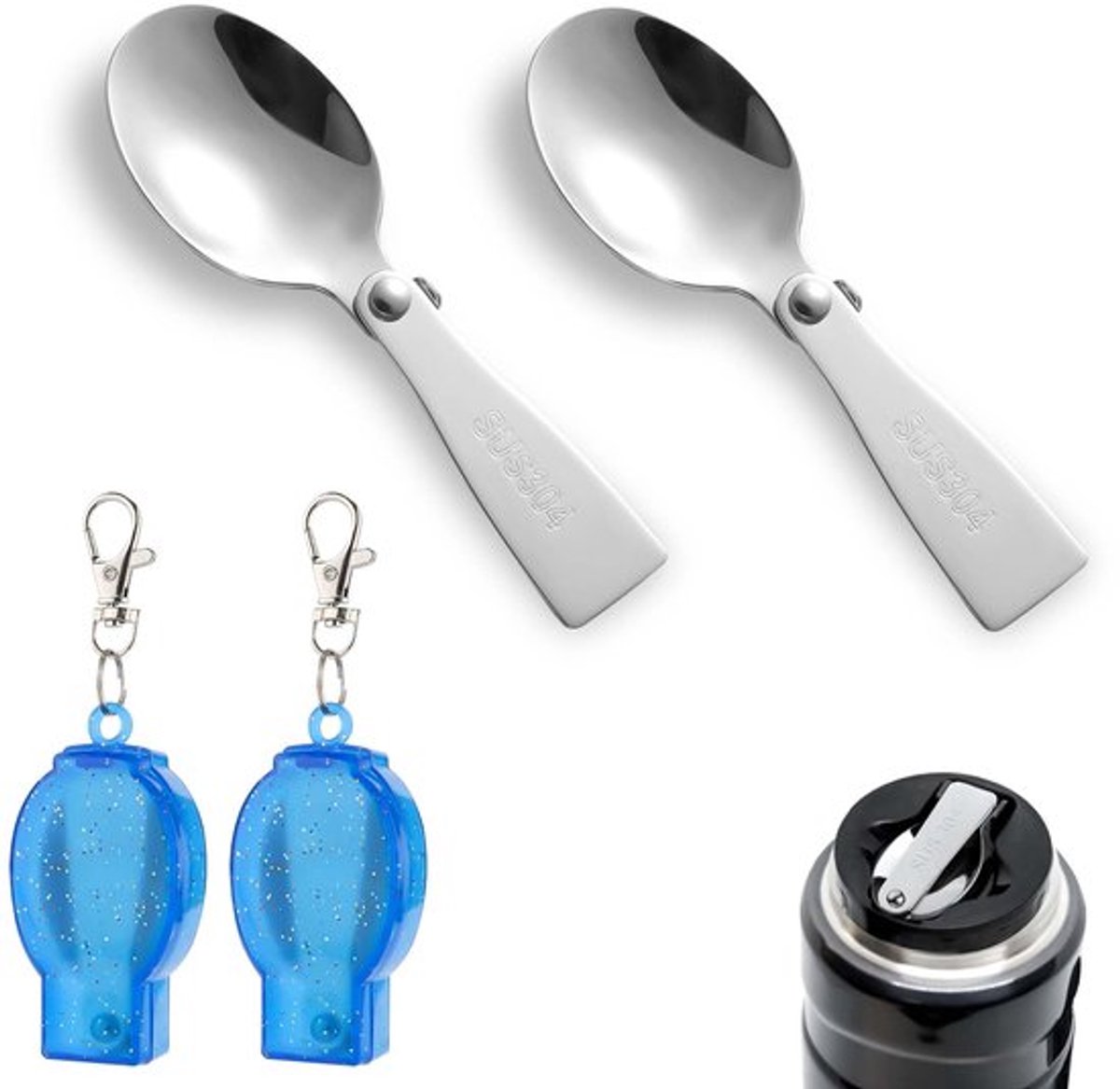 stuks opvouwbare lepels voor thermosflessen, voedselpot van 10 oz, roestvrijstalen lepels, vervanging met doos, metalen opvouwbare lepel, compatibel met thermosflessen voor kamperen, picknicken in de buitenlucht
