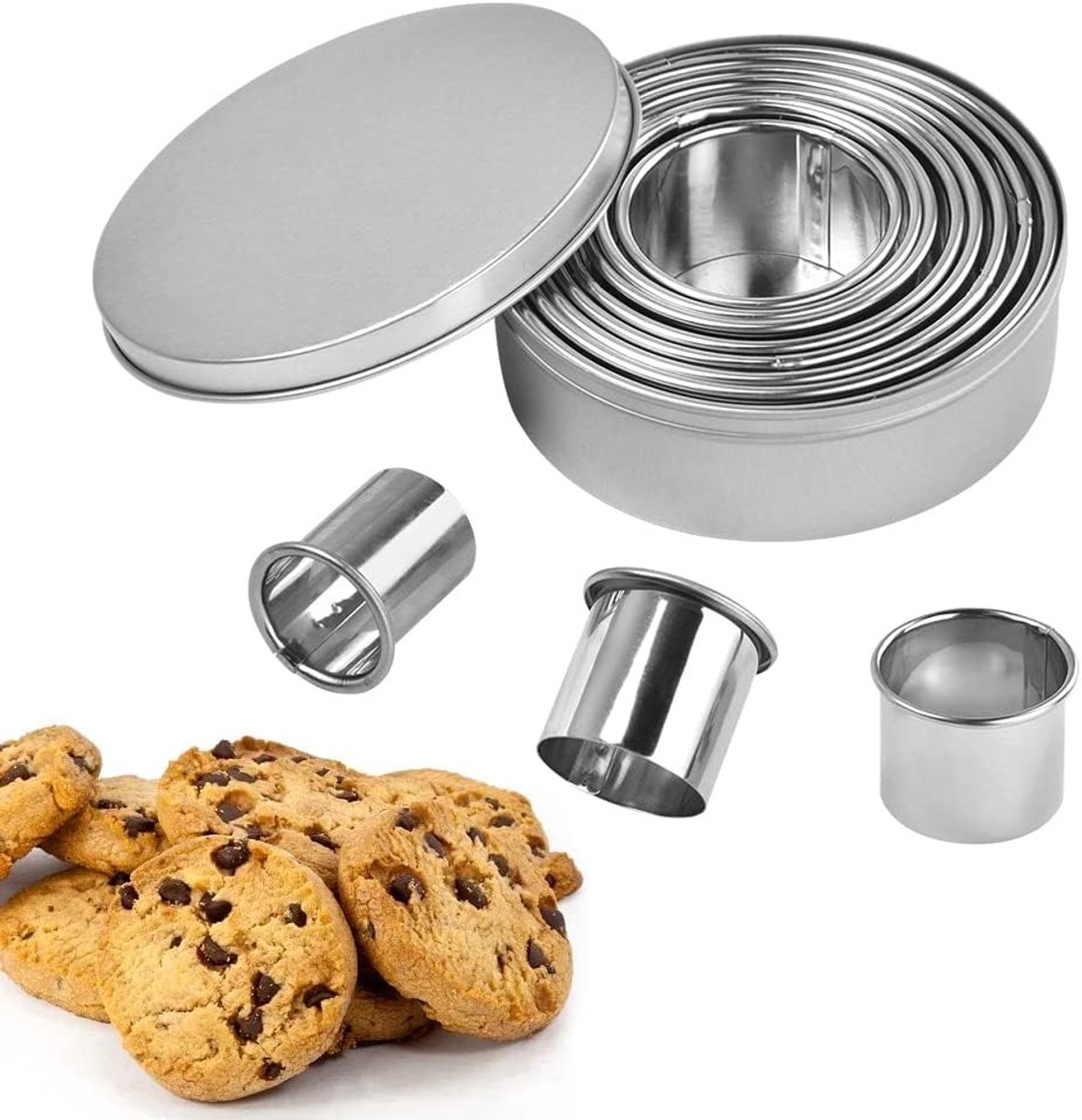 Ronde uitsteekvormen voor de keuken - 11 stuks roestvrij staal, ideaal voor cake, donuts en fondant bakken
