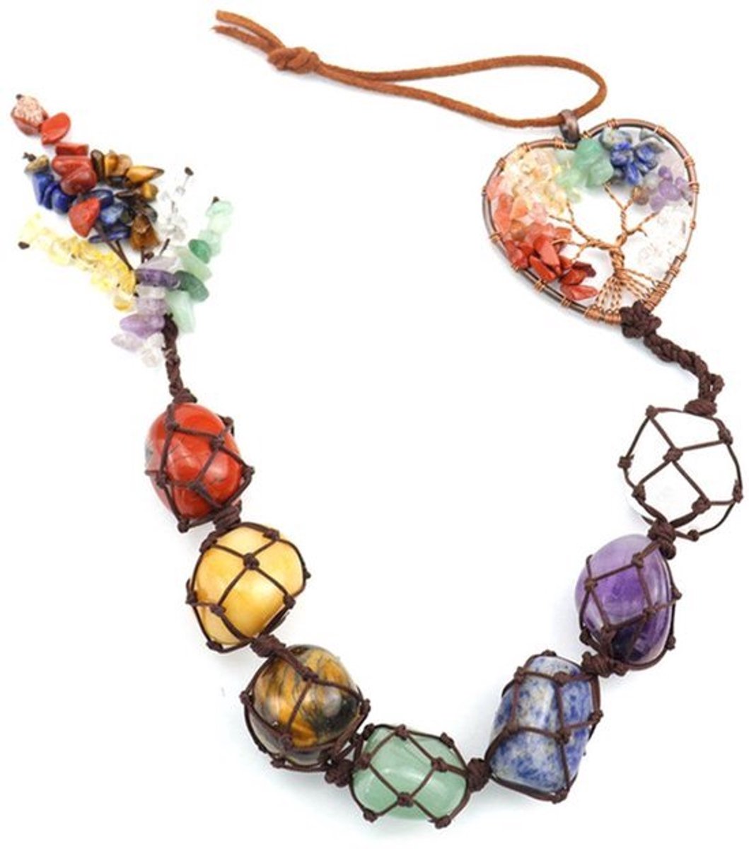 Kristalsteen Pendant 40 cm - Handgeweven Hanger - 7 Kleuren