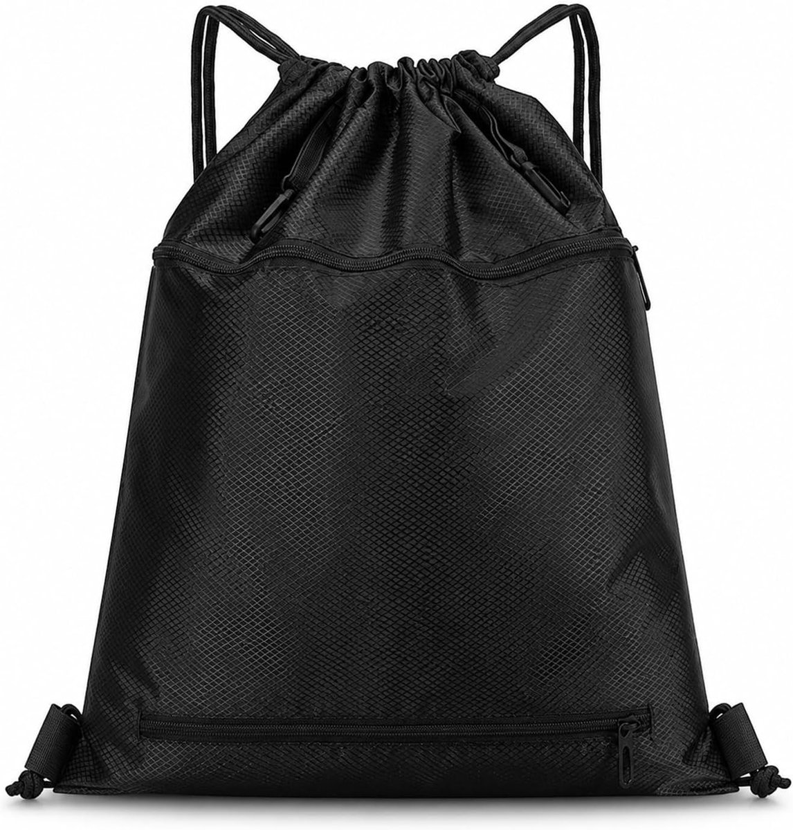 Waterdichte gymtas met trekkoord, lichte sportrugzak voor sport, reizen en school, zwart, 49 x 42 cm, ideaal voor dames en heren, duurzaam en praktisch