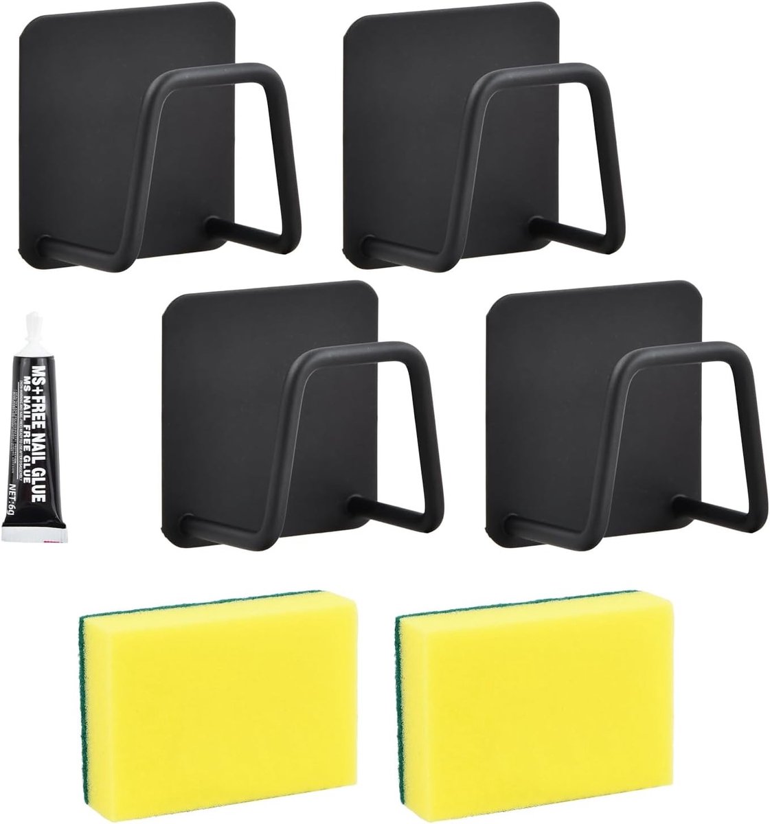 Set van 4 Keuken Sponshouders met 2 Schoonmaakborstels, Geen Boren Nodig, Rvs Organizer voor de Gootsteen, Sterke Draagcapaciteit, Waterdicht en Roestbestendig, Ideaal voor Keukenaccessoires en Opberging