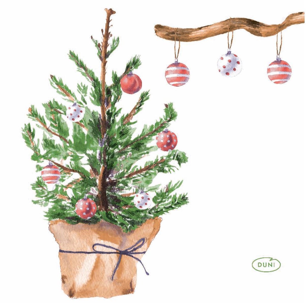 Duni Servetten Tree and Baubles 24x24cm.
