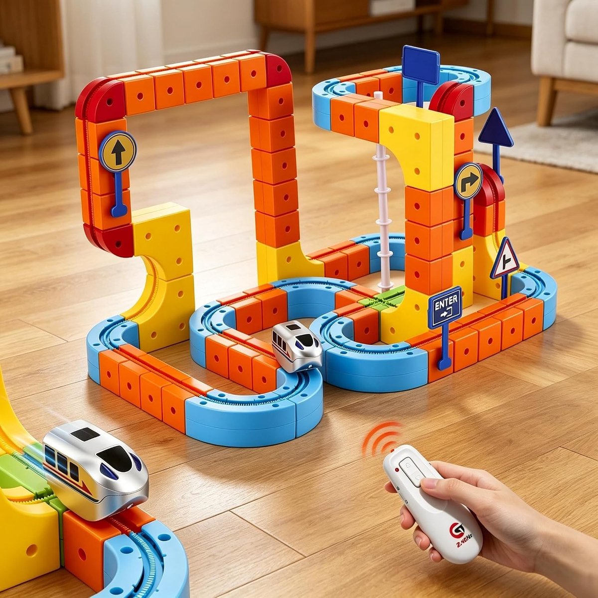 Elektrische spoorwegset met afstandsbediening en 2 treinen, 149 stuks, flexibele 3D DIY tracks voor kinderen van 3 tot 7 jaar, leuk speelgoed voor uren speelplezier