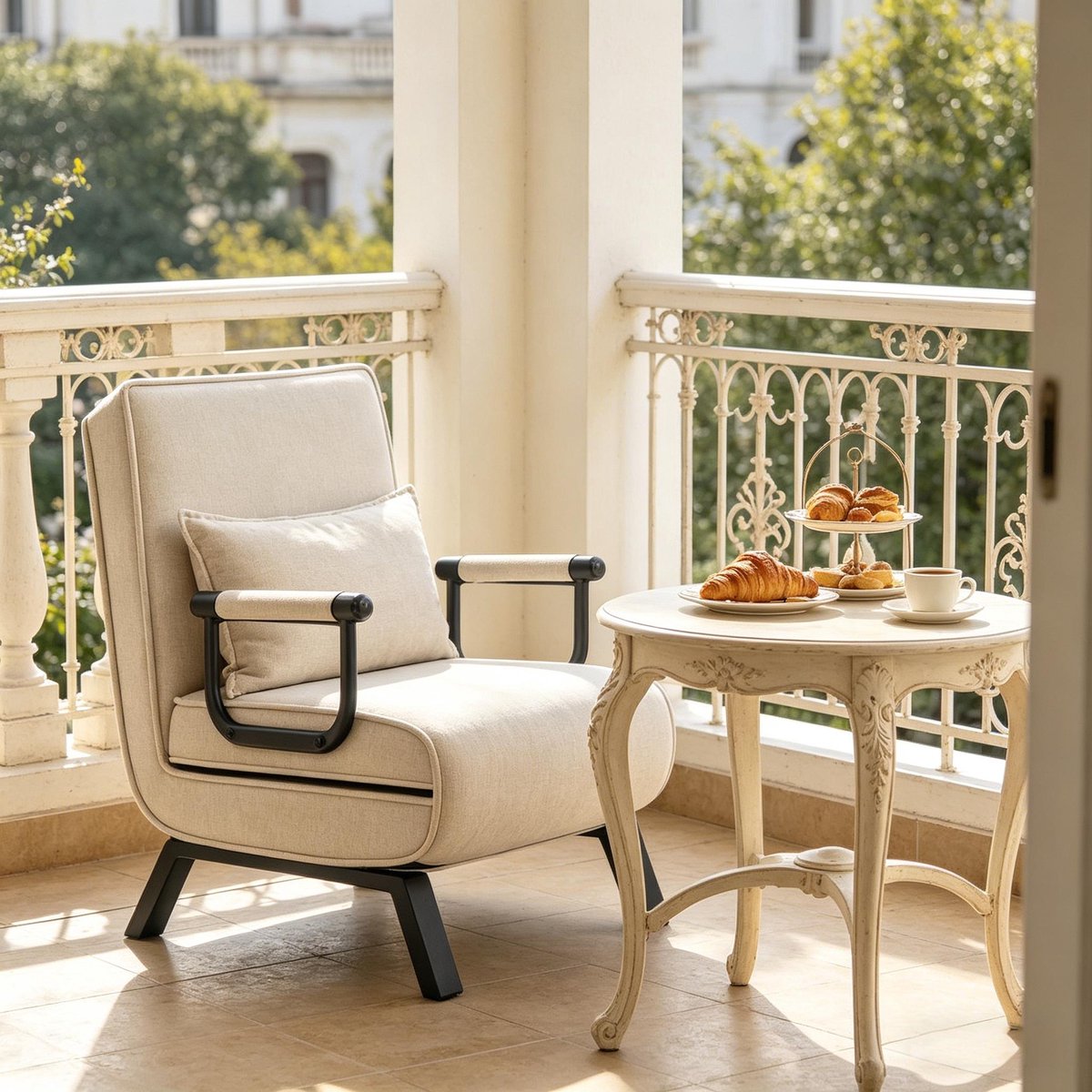 Slaapstoel Fauteuil Met Verstelbare Rugleuning En Armleuningen Drie In Een Opvouwbaar Voor Woonkamer Slaapkamer En Balkon In Beige