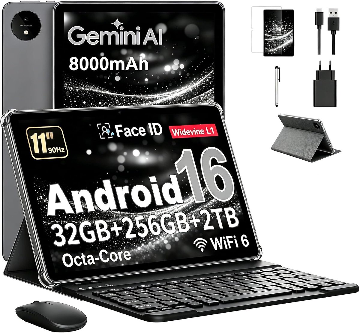 Tablet 11 Inch met Gemini AI, Android 16 Tablets met Hoe, Muis & Toetsenbord, Octa-Core, 32 GB RAM + 256 GB ROM + 2 TB - ShopVlot